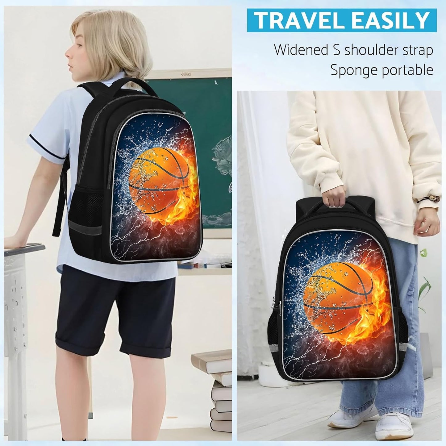 School Backpack for Boys - Basketball Boys Backpack for Kids Children Teens Elementary Middle School - Students Bag for Ages 6-18,17″Bookbag Multifunctional Large Capacity