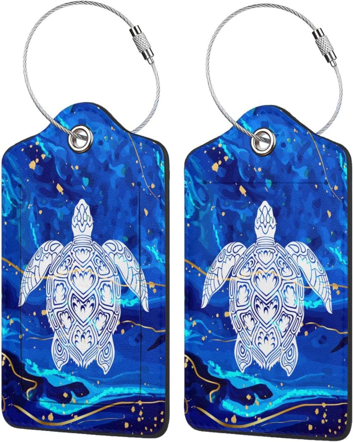 2 Pack Luggage Tag Blue sea Turtle Travel PU Cute Leather Luggage Tag Name ID Labels with Privacy Cover Suitcases Women Men Girls Boys Fun Laggage Tags (Blue sea Turtle)
