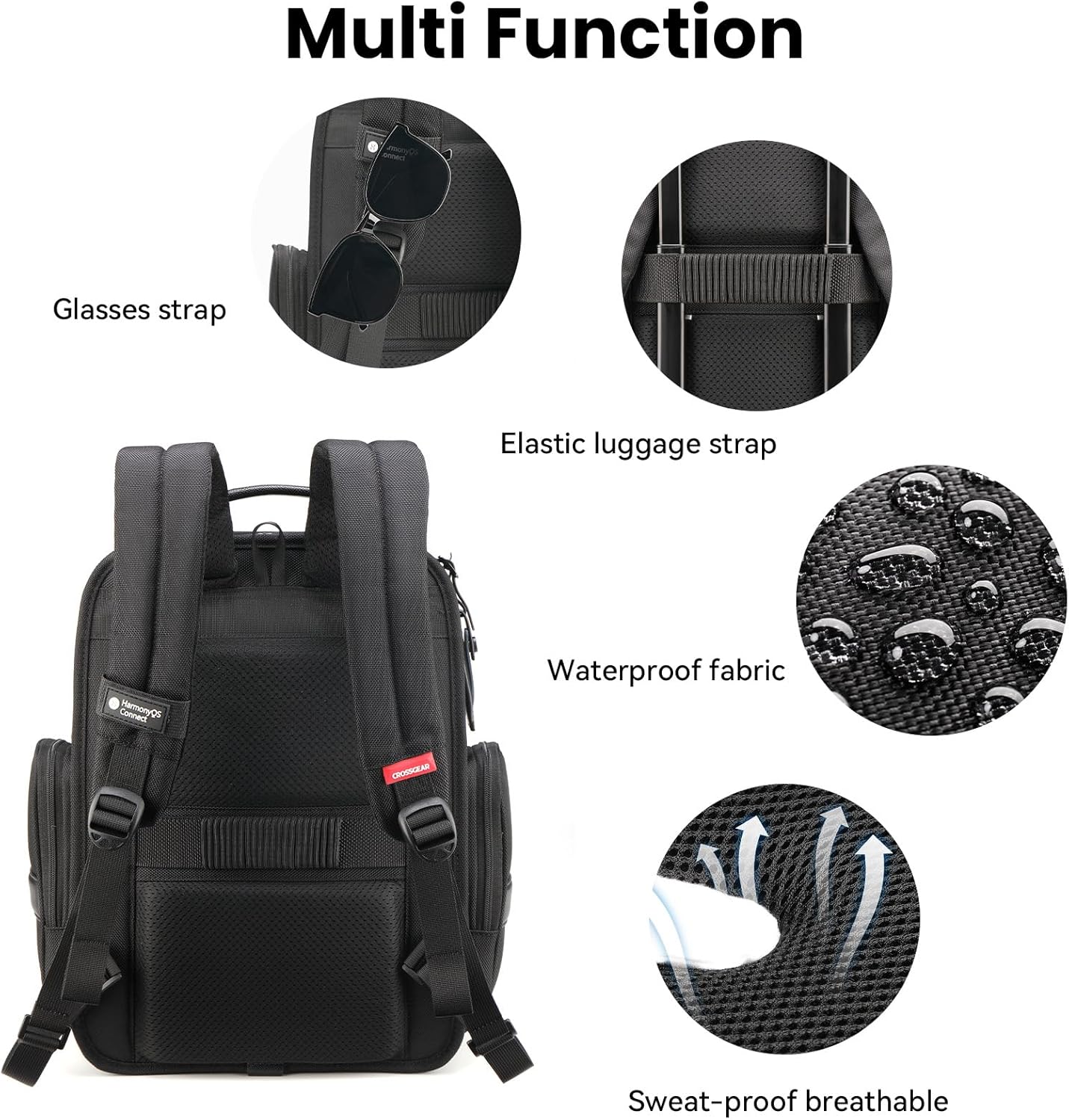 CROSSGEAR Business Laptop Backpack for Men Women, 20L Large Bookbag Travel TSA Approved Carry on Backpack Waterproof Casual Daypack 15.6" Professional Computer Bag with Thicker Compartments, Black