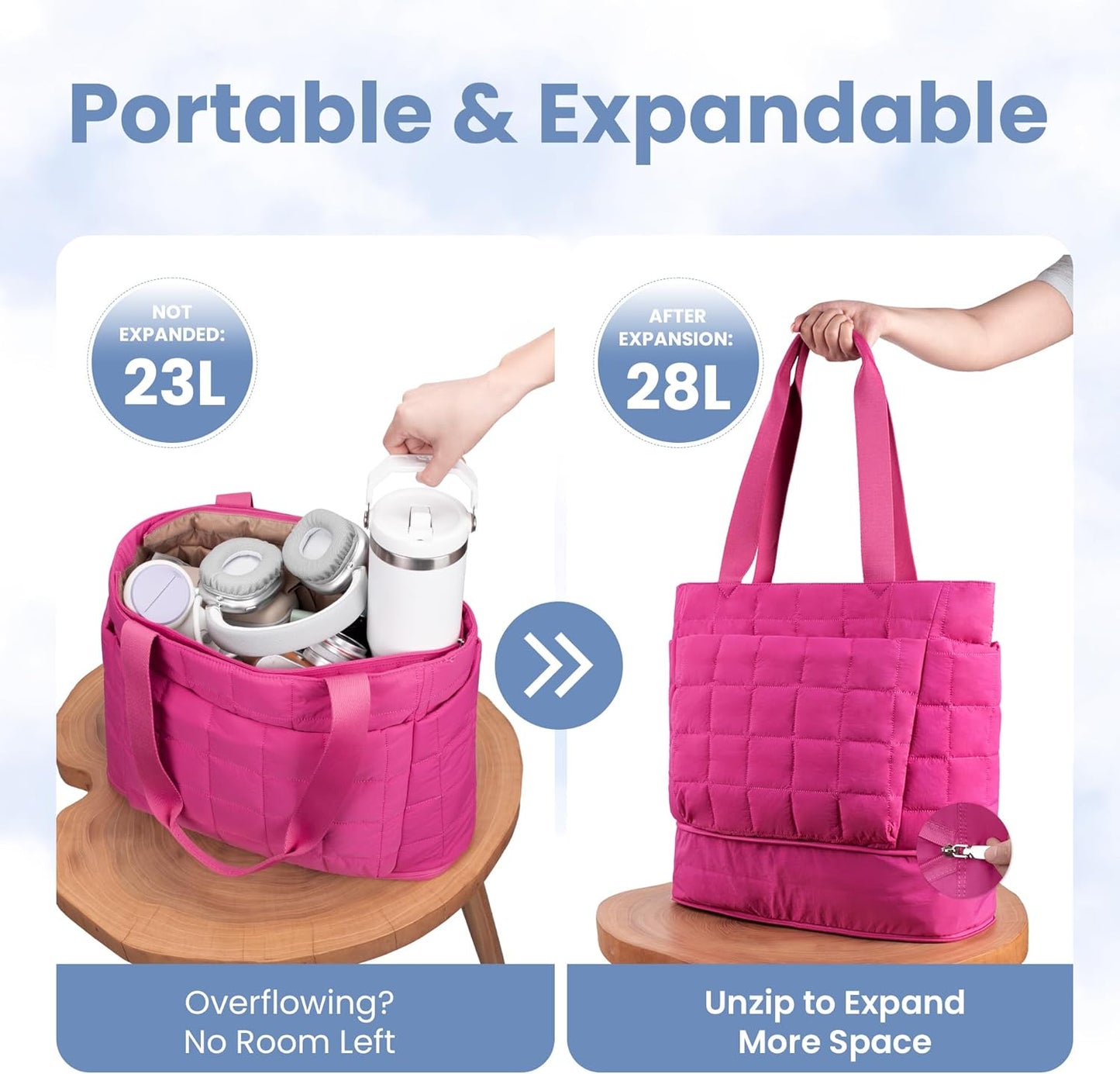 befen Laptop Tote Bag for Women Work, Travel Tote Bags Nurse Puffer Quilted Handbags, Lightweight Waterproof Beach Purse