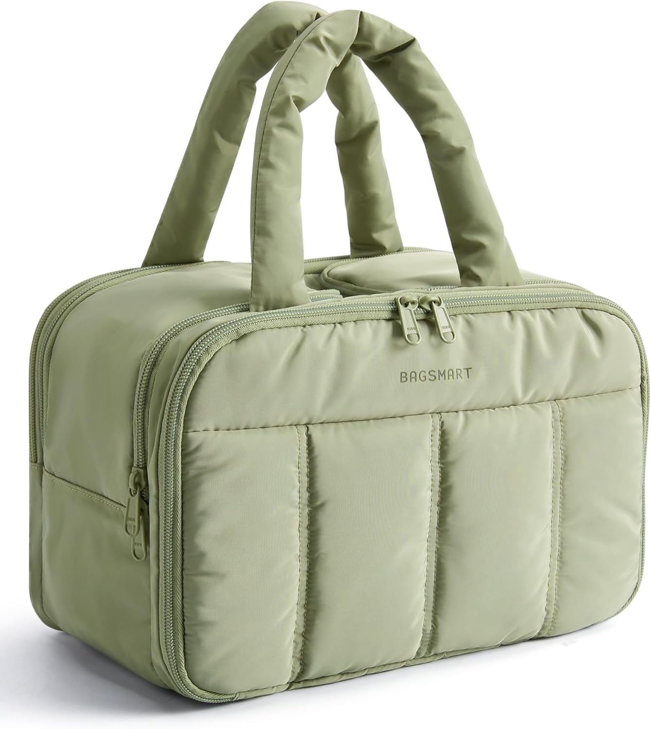 BAGSMART Travel Toiletry Bag, Puffy Large Toiletry Bag for Women, Lightweight Cosmetic Makeup Bag Organizer with Handle for Traveling, Accessories, Essentials, Toiletries (Green)