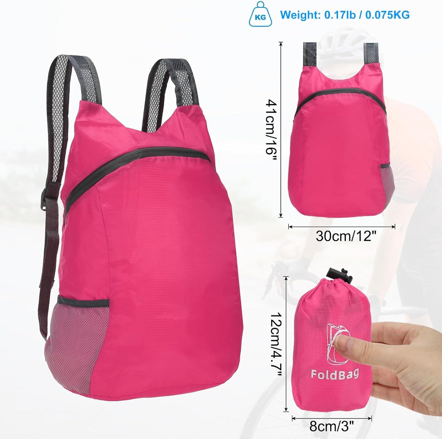 PATIKIL Hiking Backpack, 15L-20L Packable Lightweight Backpack Daypack Small Foldable Outdoor Camping Cycling Backpacking Shoulder Bag, Rose Red