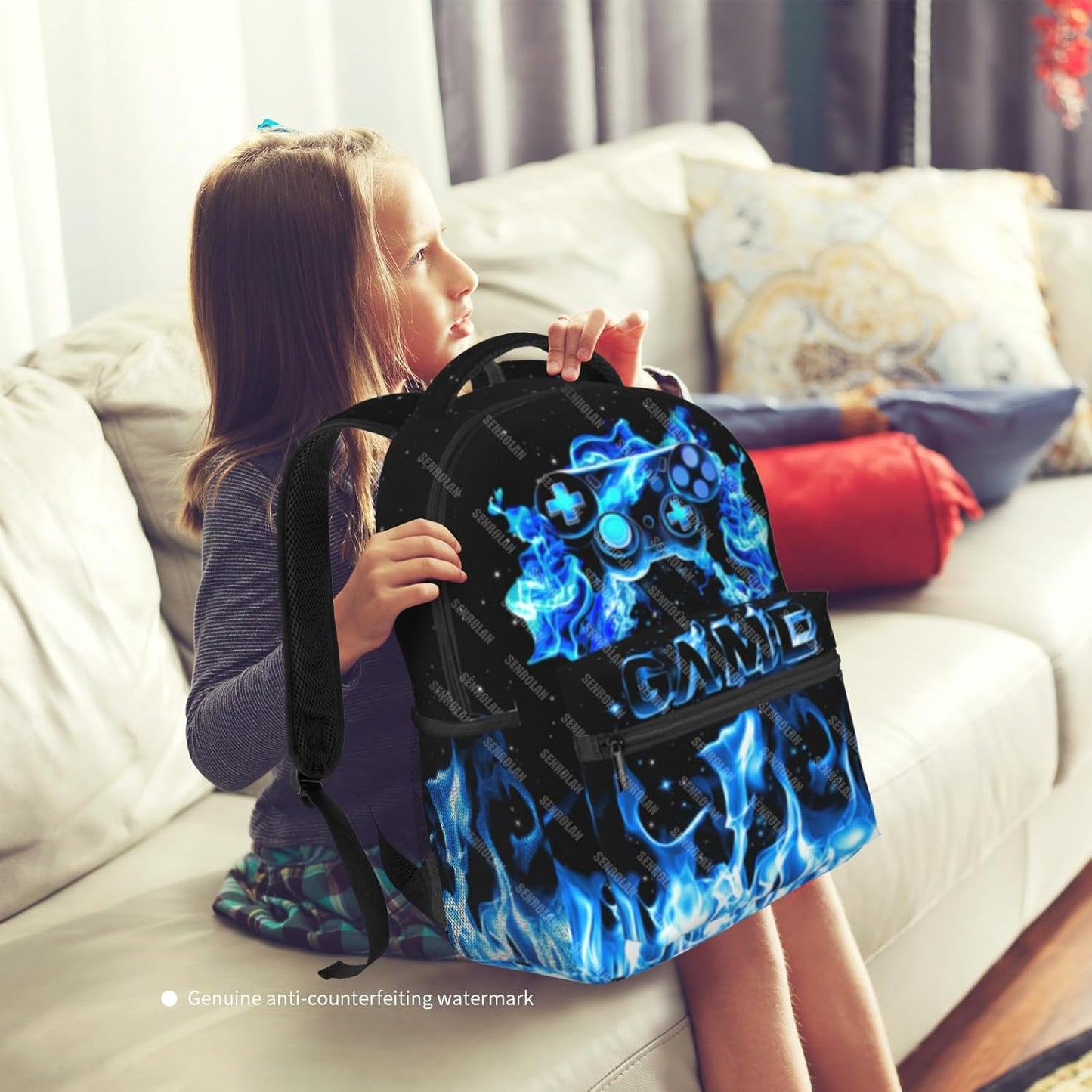 School Backpack For Boys Blue Gamepad Boy Backpack For Kids Children Teens Elementary Middle School Fire Boys Backpacks Ages 6-18 Video Games Bookbag back pack for Adults Teens Boy