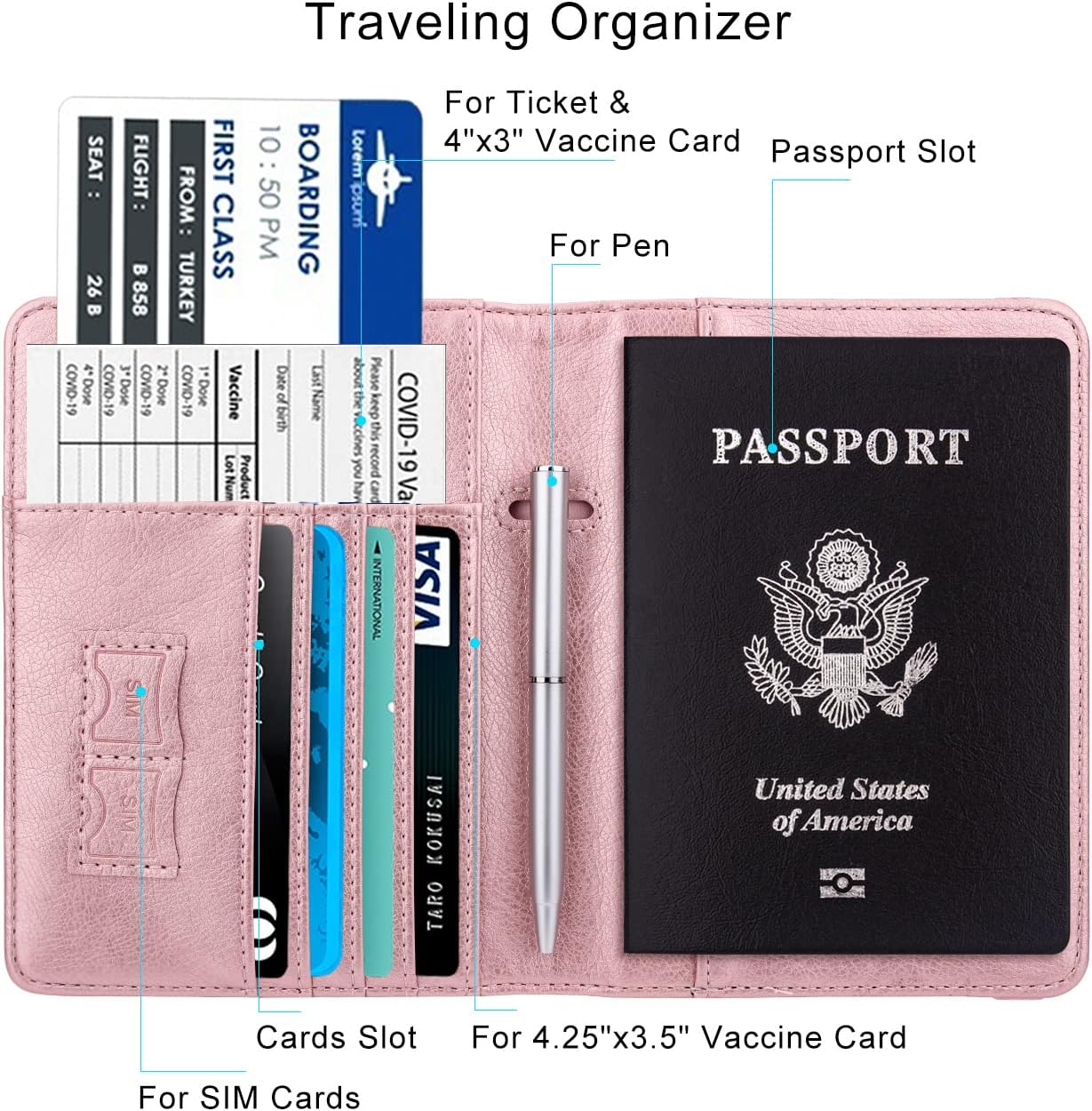 WALNEW Passport Holder for Travel, RFID Passport Cover Wallet for Women Men, PU Leather Passport Book Card Holder Case with Pen, Travelling Essentials for Flying