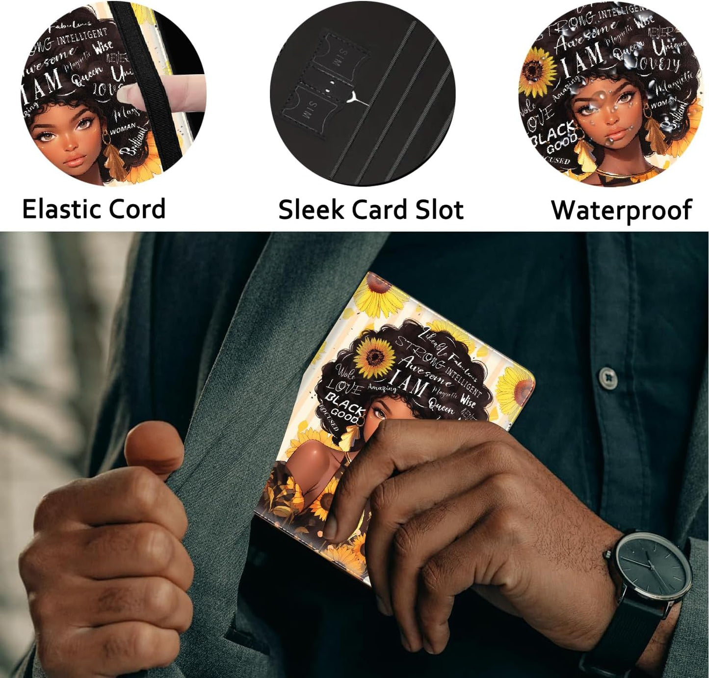 Passport Holder Women Wallet with Luggage Tag, Leather Passport Cover with RFID Blocking, Travel Accessories Multi Card Slot Passport Case for Men，African American Women Black Women
