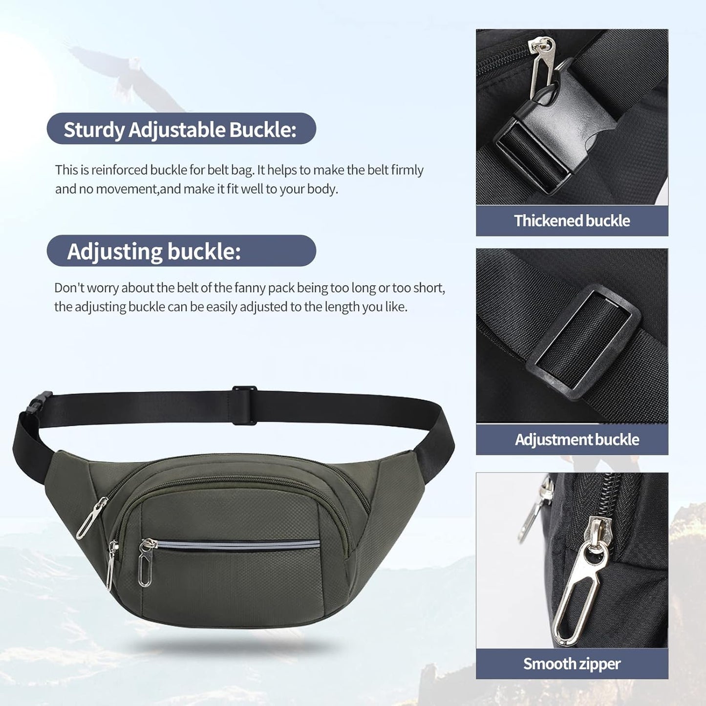 DAITET Crossbody Fanny Pack for Men&Women,Large Waist Bag & Hip Bum Bag with Adjustable Strap for Outdoors Workout Traveling Casual Running Hiking Cycling