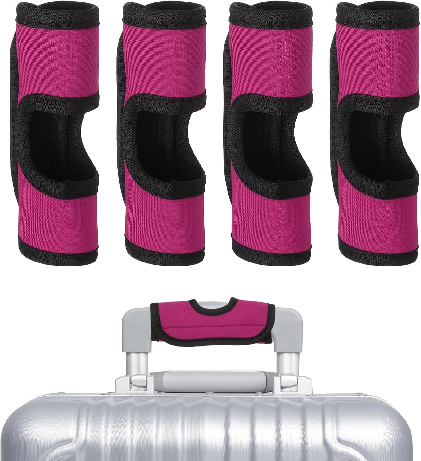 uxcell Luggage Handle Wrap, 4 Pcs Hollow Neoprene Handbag Grip Cover Protector Luggage Identifiers Suitcase Handle Wraps for Luggage Suitcase Travel Bags, Rose Red