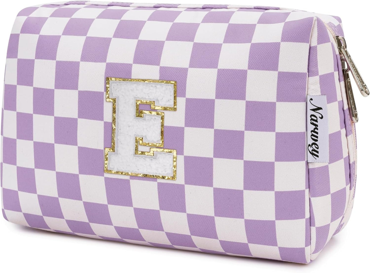 Narwey Birthday Gifts for Women Teen Girls Kids Personalized Initial Makeup Bag Monogram Preppy Cosmetic Bag Trendy Stuff 6 8 10 11 12 13 14 16 18 Years Old Travel Toiletry Bag (Purple E)