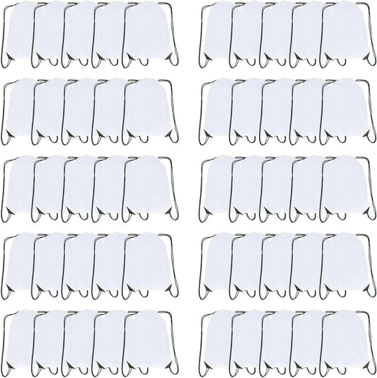 Drawstring Backpack Bulk 50 Packs Draw String Bags for Gym Sports Trip Pedestrianism ride Cinch Sack DIY for Women Men (white)