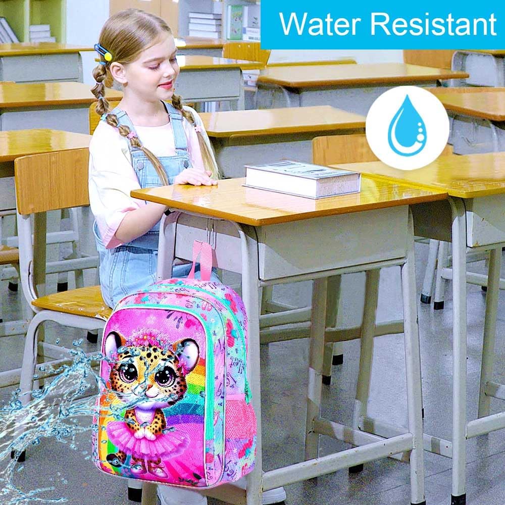 CCJPX 3PCS Ballet Backpack for Girls, 16 Inch Kids Leopard Water Resistant Preschool Bookbags, Cute