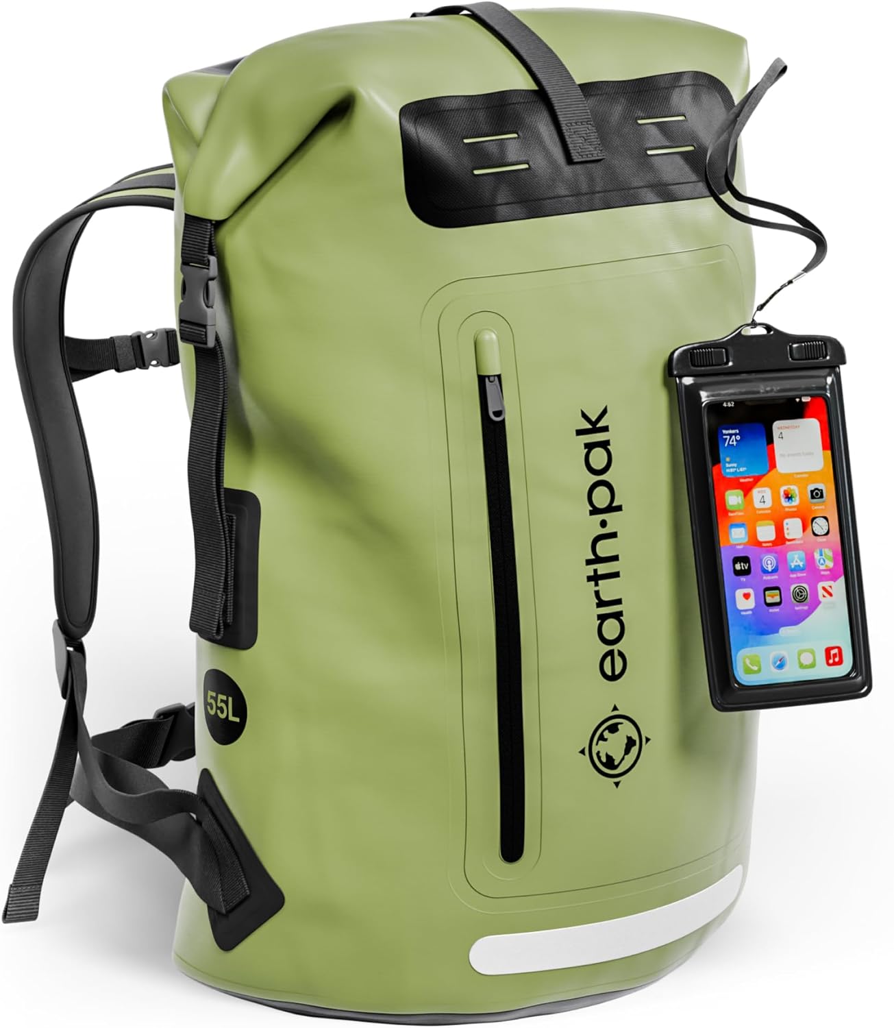 Earth Pak Waterproof Backpack - Heavy Duty Hiking Backpack - Roll-Top Closure Bag - Cushioned Dry