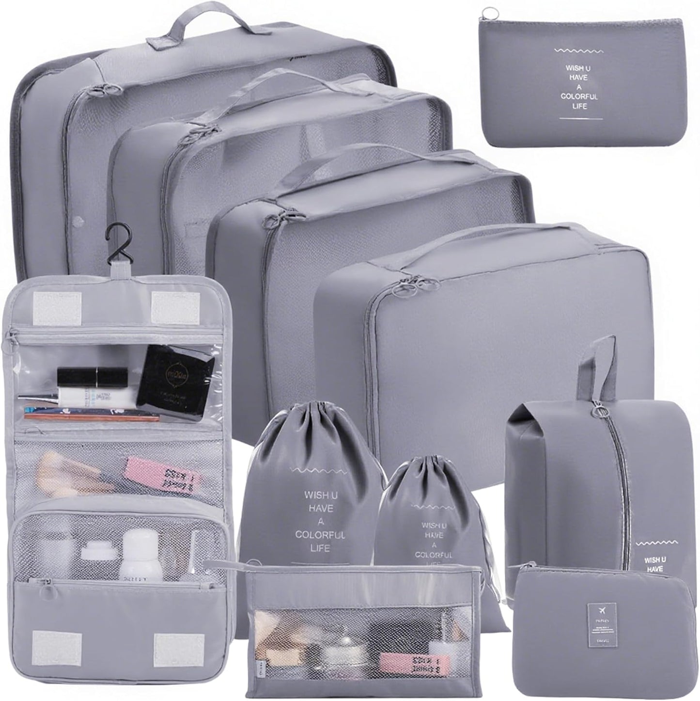 Packing Cubes Storage Luggage Organizers Bags 11 set for Travel Clothing Classification Storage Bag (Grey, 11 Pieces)