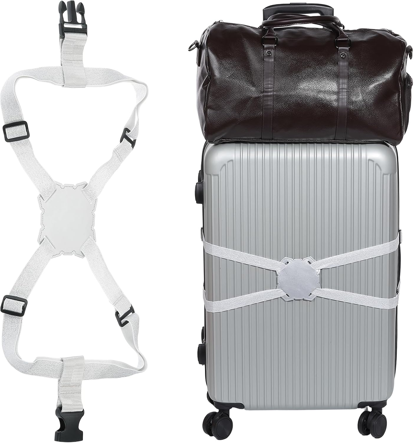 MECCANIXITY Luggage Strap Bag Bungee Elastic Suitcase Adjustable Belt for Suitcases Add A Bag Easy to Travel, Silver