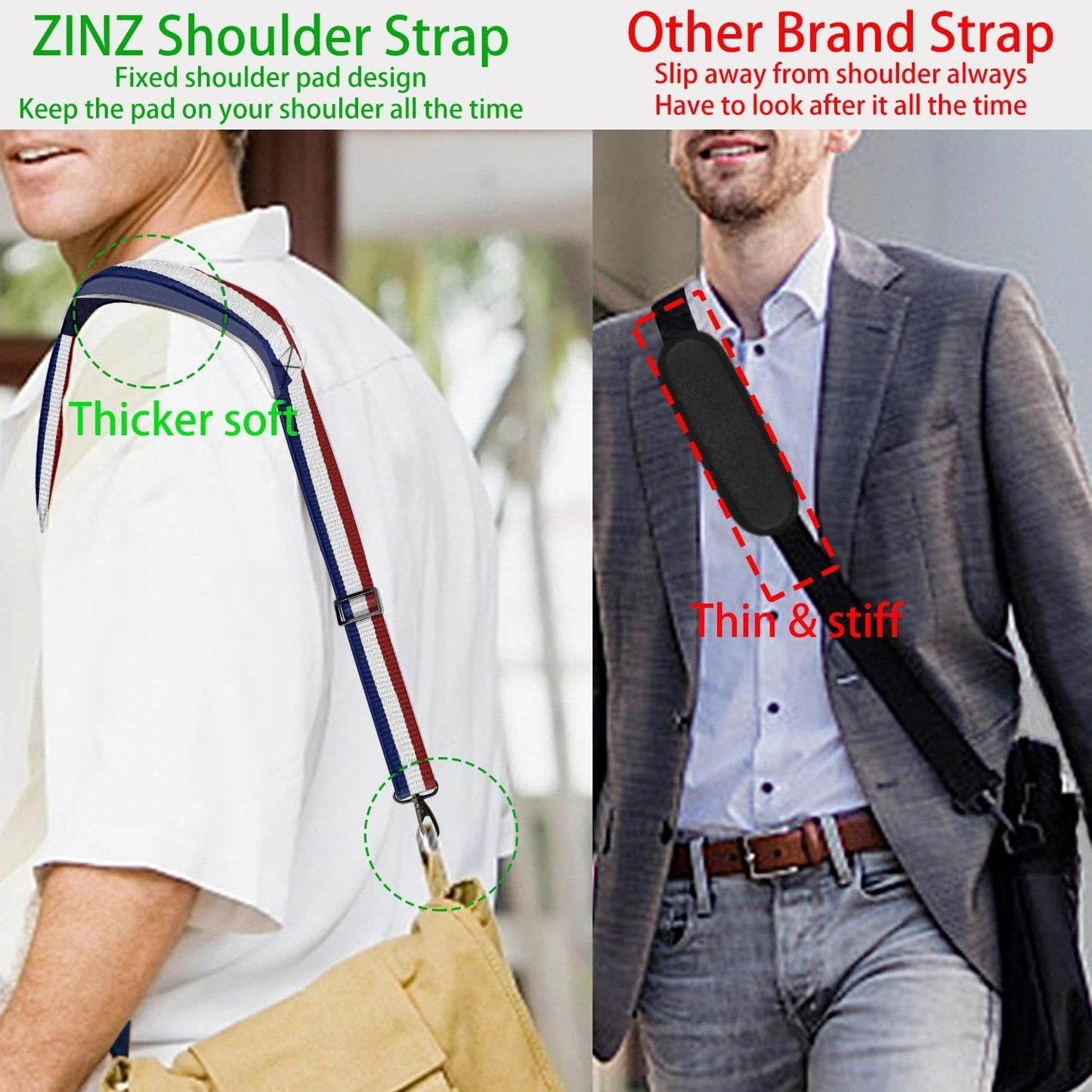 ZINZ Shoulder Strap 58" Ultra-Thick Fixed Padded and Adjustable Buckles Crossbody Strap for Briefcase Laptop Bag Luggage