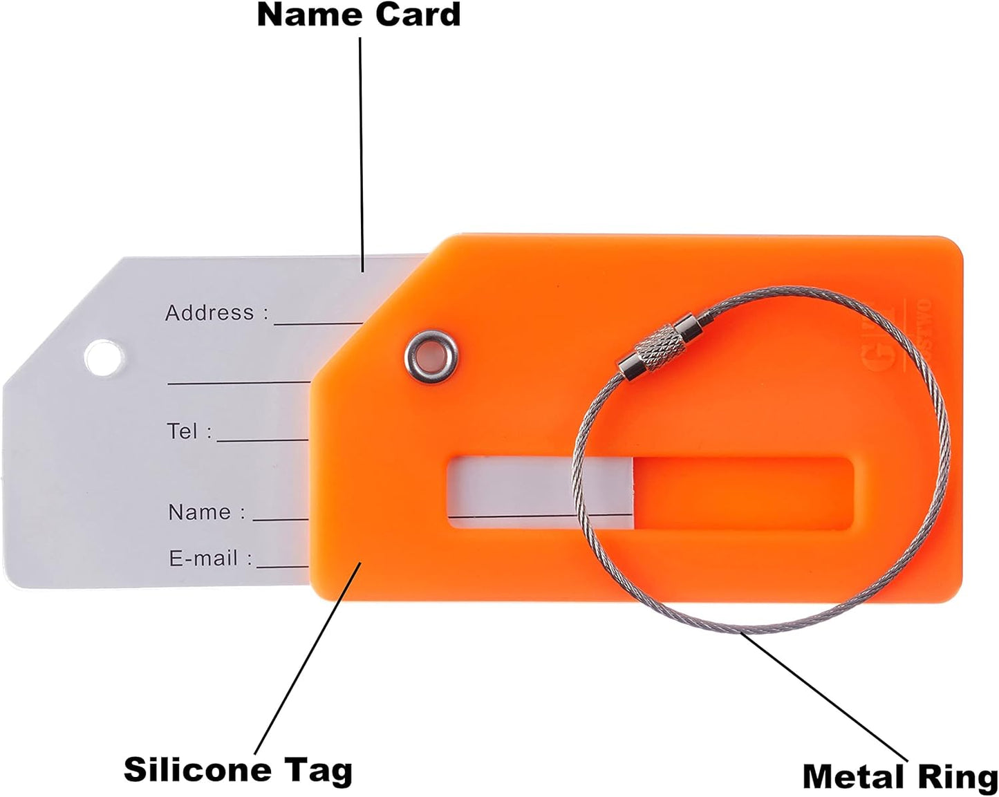 Gostwo 2 Pack Silicone Luggage Tags for Suitcases, 26 Initial Letter Baggage Labels Handbag School Bag Suitcase Instrument Tag with Stainless Steel Loop(Orange)(Airplane)