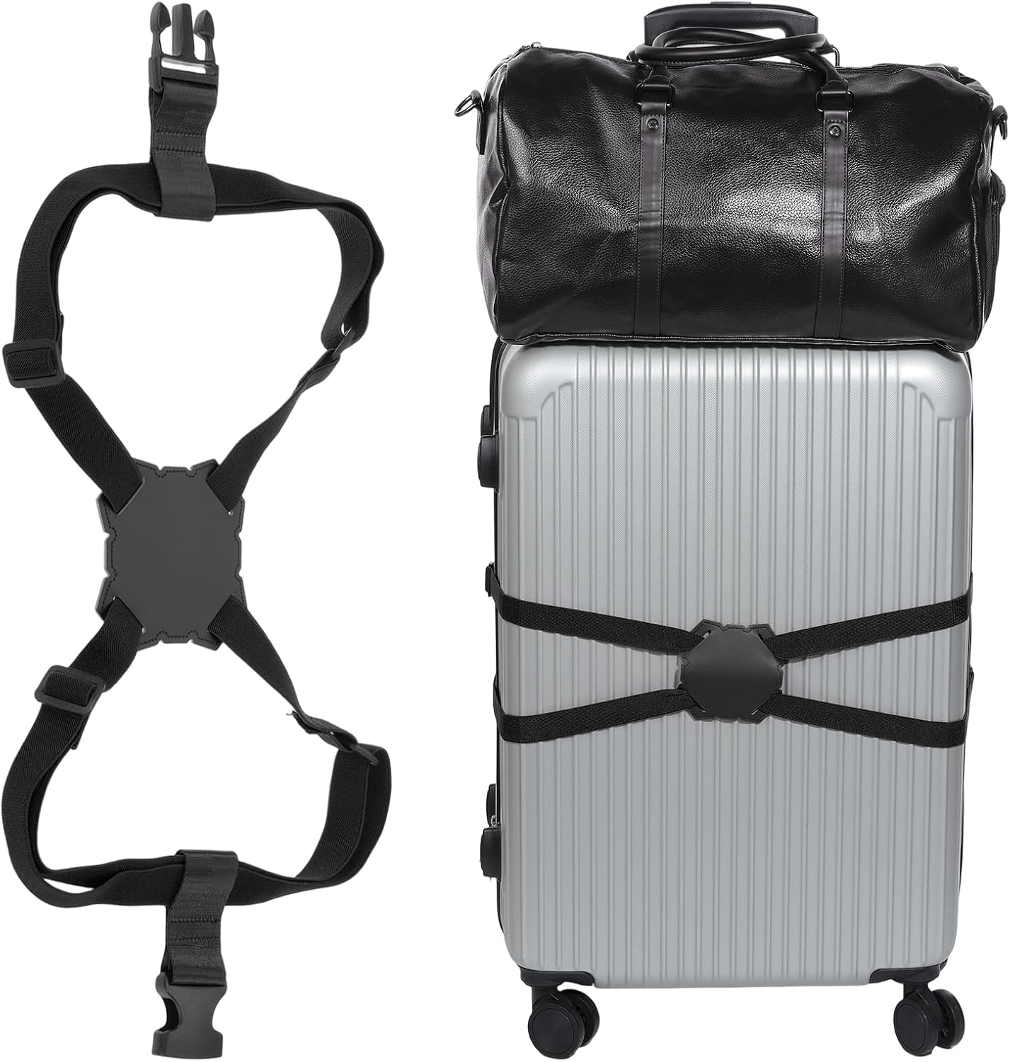 MECCANIXITY Luggage Strap Bag Bungee Elastic Suitcase Adjustable Belt for Suitcases Add A Bag Easy to Travel, Black