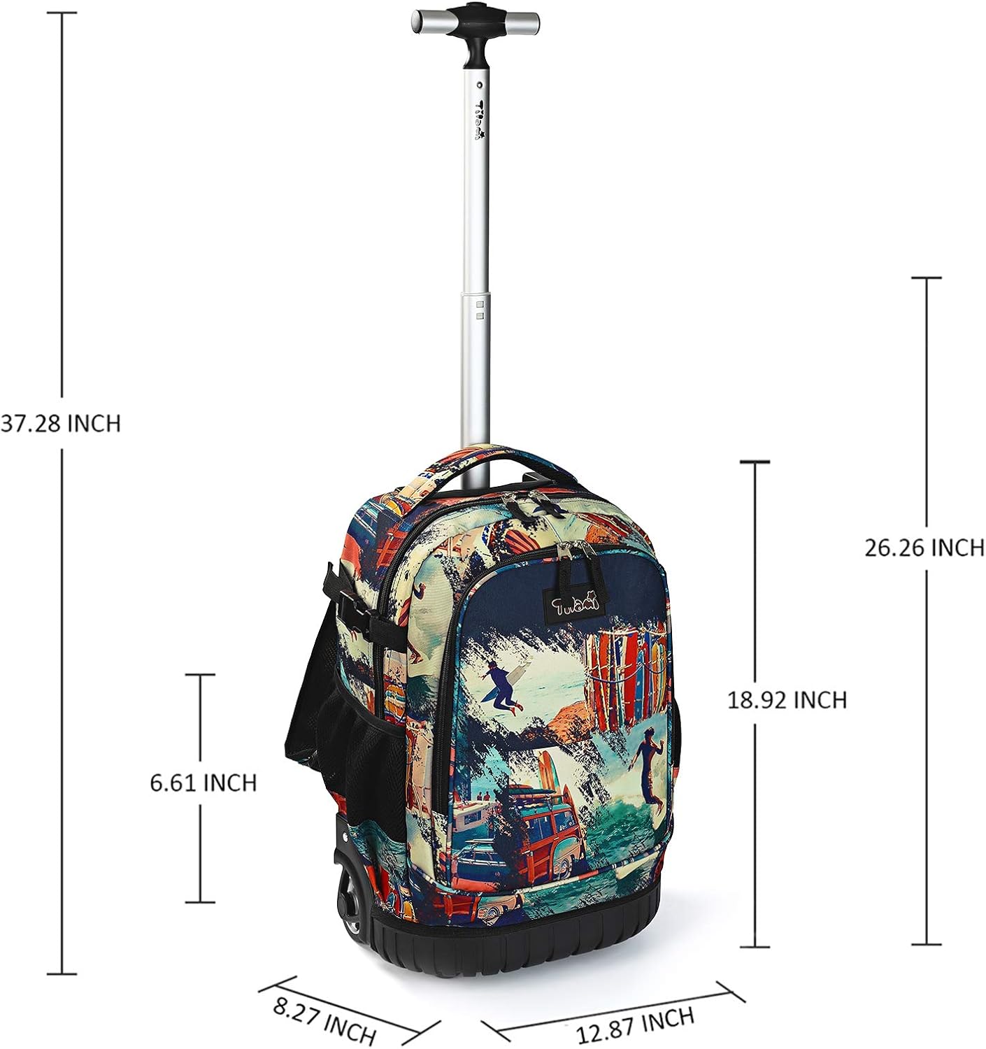 Tilami Rolling Backpack 19 inch Wheeled Cute LAPTOP Boys Girls Travel School Student Trip,Surfing