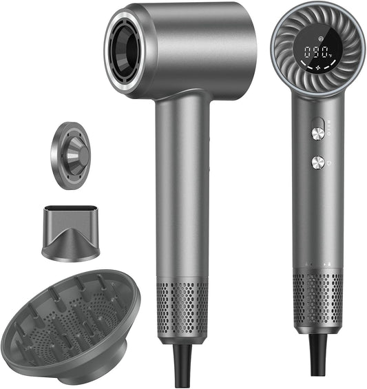 Hair Dryer, 150000 RPM Brushless Motor with 500M Negative Ions, Fast-Dry Lightweight Design, ThermoControl & Magnetic Nozzle/Diffuser, Low Noise Salon Blow Dryer for All Hair, Travel, Home