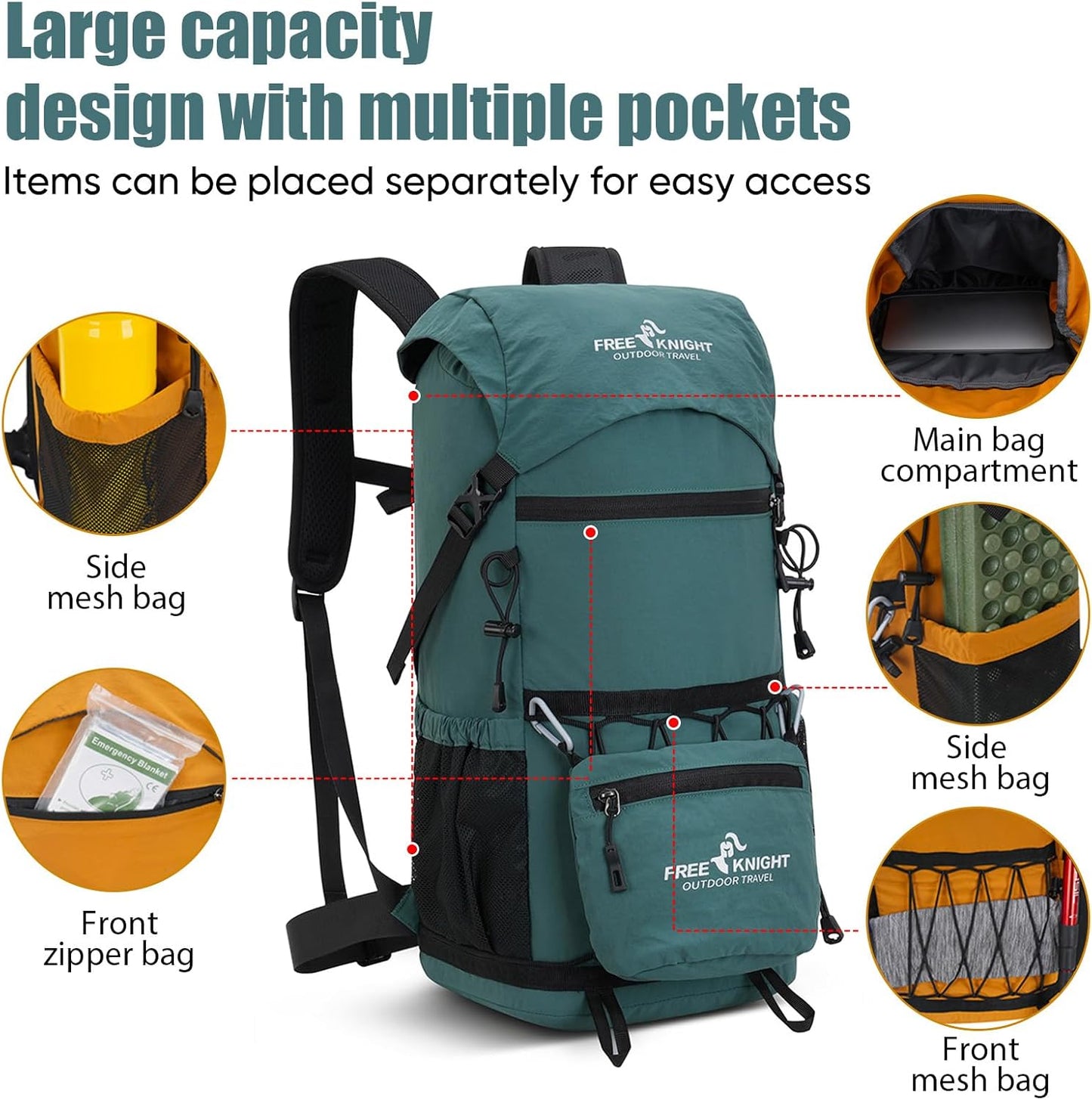 Bseash 30L Lightweight Hiking Backpack, Outdoor Sport Waterproof Travel Bag Daypack for Cycling Climbing Skiing (Blue Green)