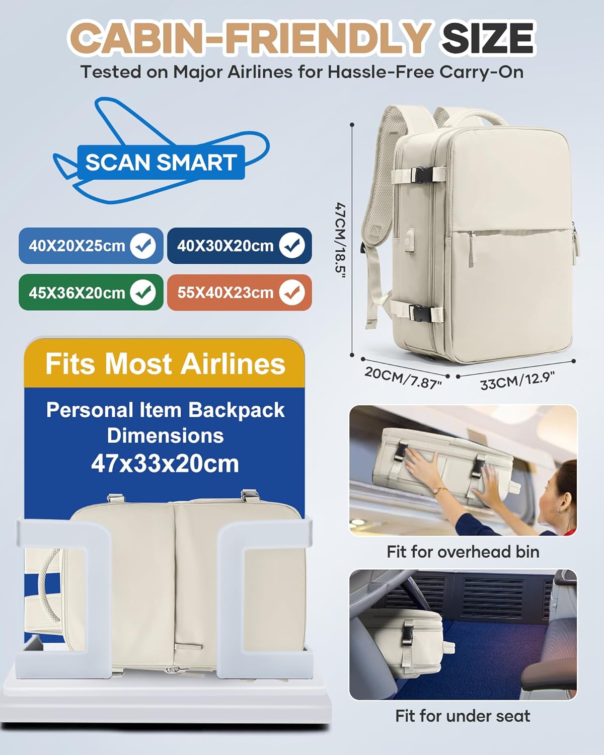 Vacuum Seal Travel Backpack with Air Pump,Compression Vacpack Waterproof Carry On Backpack for Travel Women Men with Vacuum System,Airlines Approved Daypack Laptop Space Saver Bags,Beige