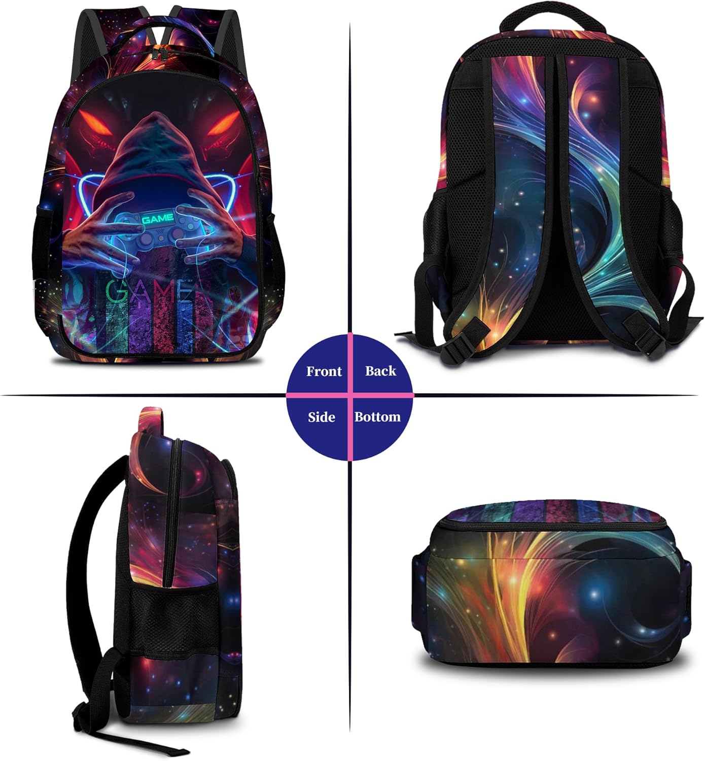 Game Backpack Set for Boys, Gaming Backpack 3 Pack, Boys Lunch Box, and Pencil Bag for Kids, 17"