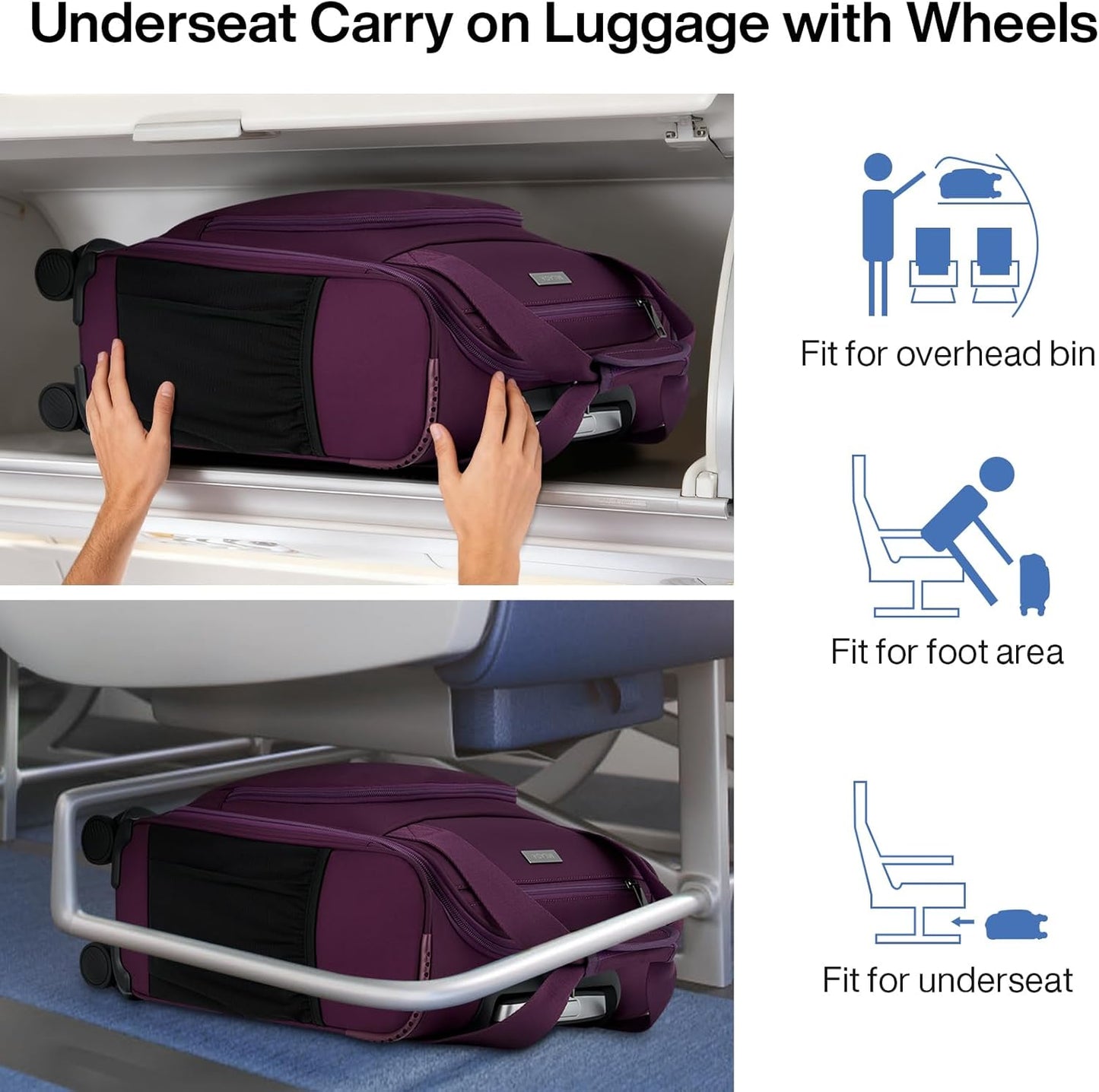 MILADA Carry On Luggage Airline Approved 16 Inch Underseat Small Suitcases with Wheels Softside Travel Luggage Personal Item Overnight Bag Business Mini Suitcase for Women and Men, Purple
