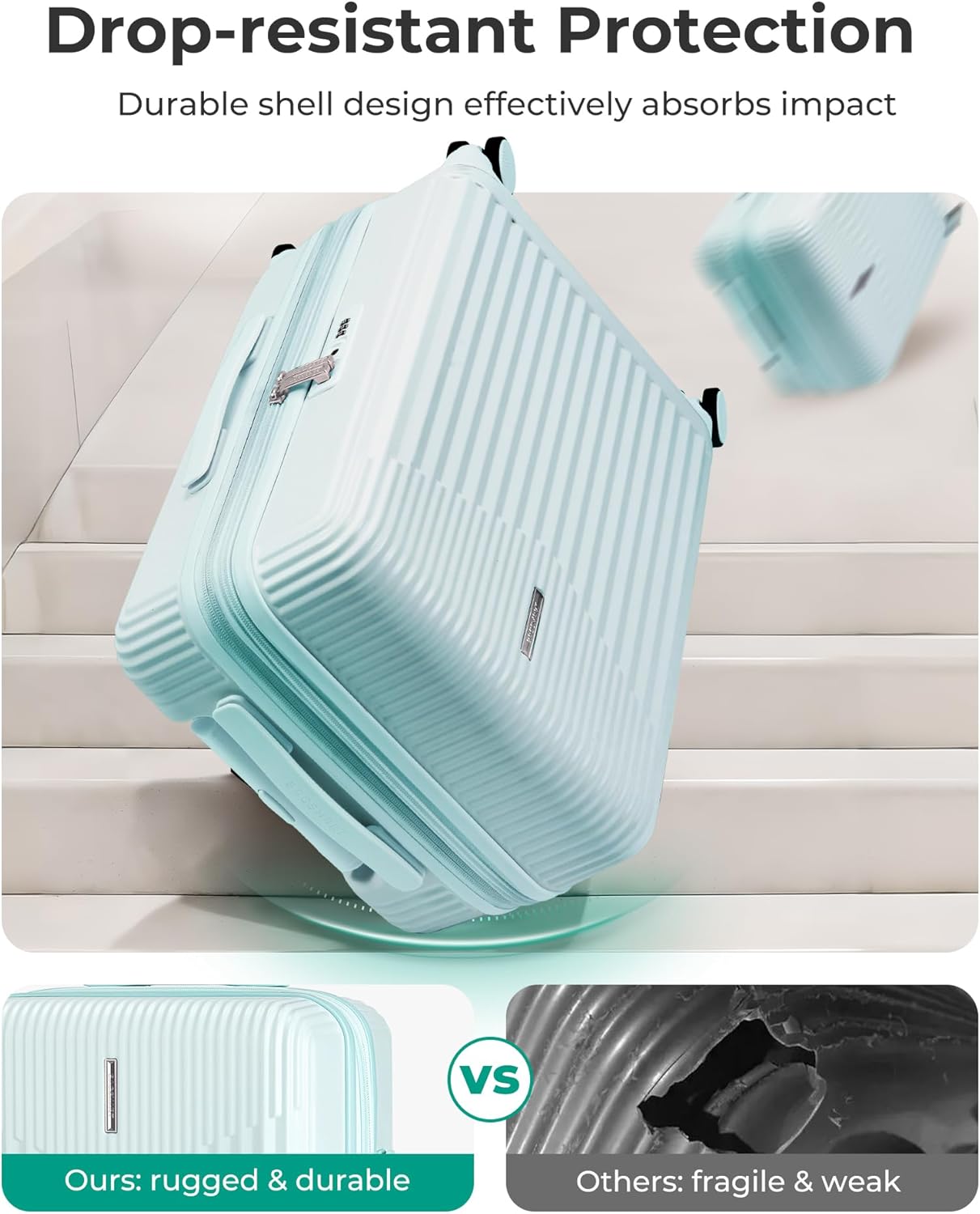 BAGSMART Carry On Luggage 22x14x9 Airline Approved with Spinner Wheels,100% PC Hardside Expandable Luggage with TSA Lock for Trips, 20 Inch Rolling Suitcases for Men Women,Green