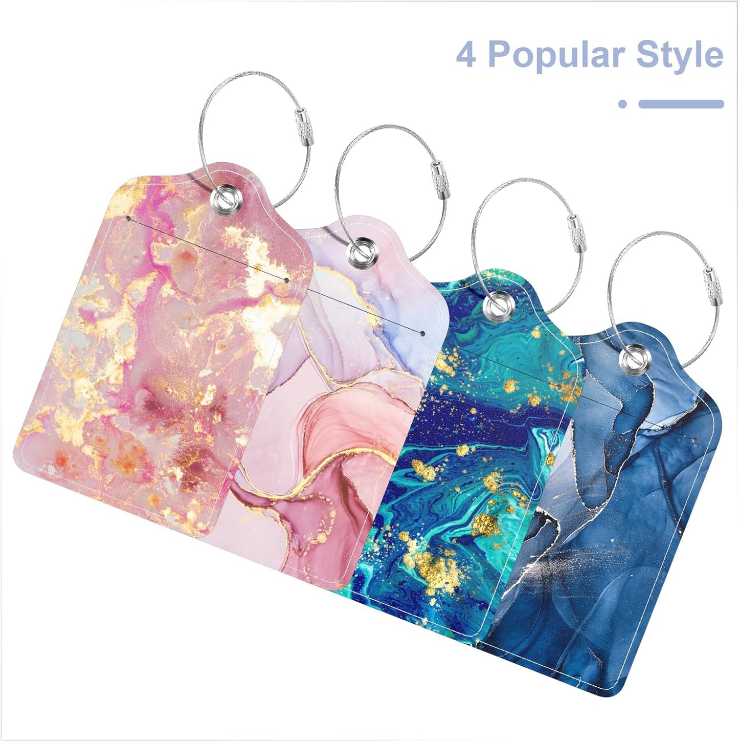 4 Pack PU Leather Luggage Tags for Suitcase, Travel Cruise Luggage Tag with Privacy Flap, Name ID Label and Metal Loop for Women Men Baggage Handbag School Bag Backpack, Watercolor Flowers