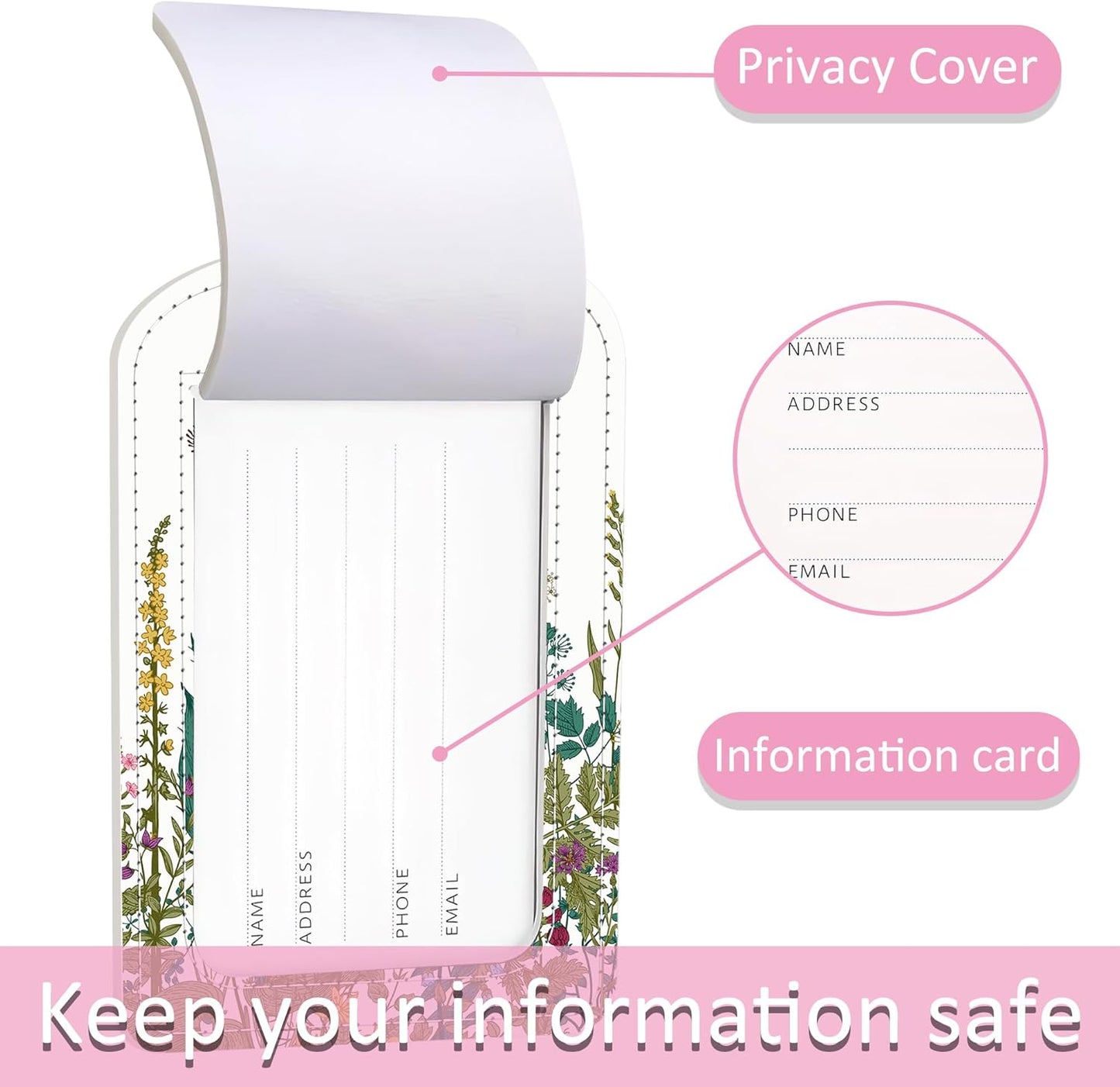 2 Pack Hydrangeas Luggage Tag for Suitcase,Wild Flowers PU Leather Suitcase Tags Identifiers with Privacy Name Address Labels and Steel Loop for Women Men Travel