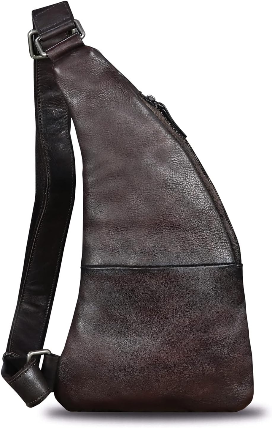 Genuine Leather Sling Bag for Men Vintage Handmade Crossbody Daypack Hiking Backpack Retro Crossbody Shoulder Bags (DarkCoffee)