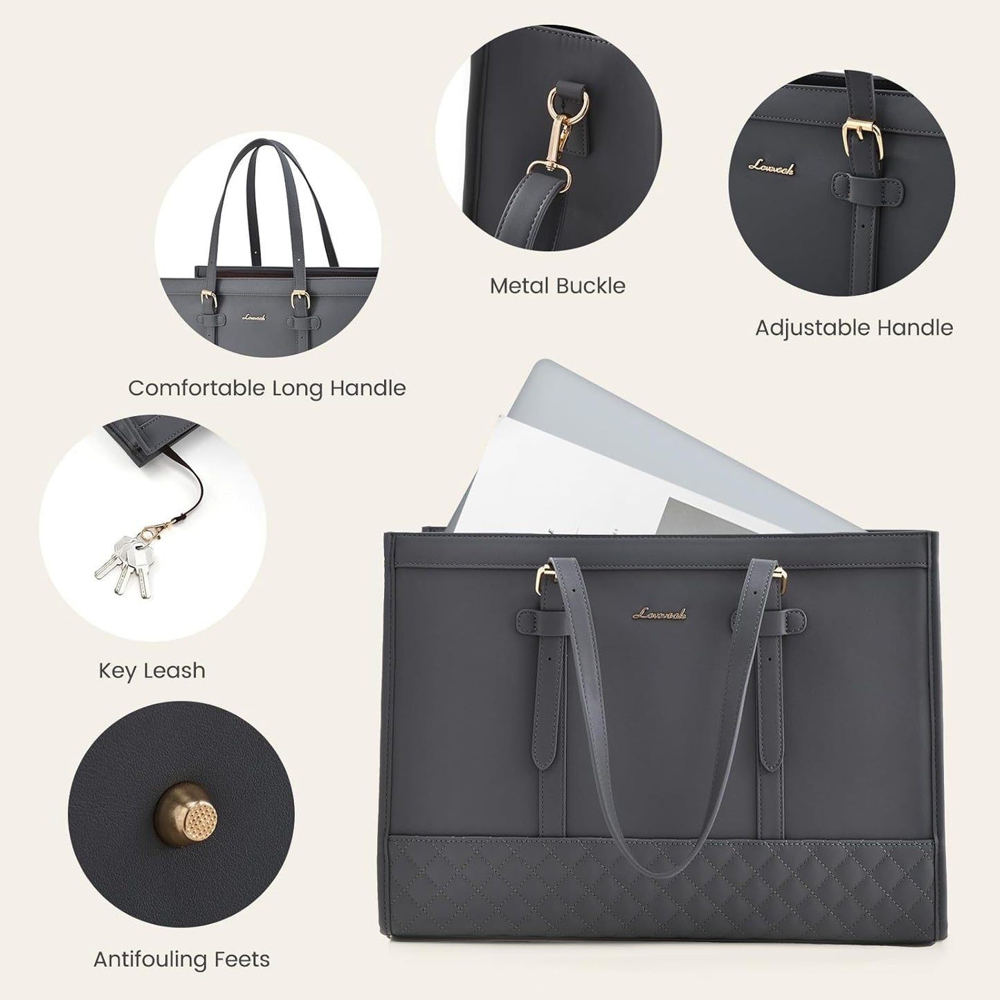 LOVEVOOK Laptop Bag for Women,15.6 inch Laptop Tote Bag Waterproof PU Leather Computer Bag Work Bags for Business Office, Large Capacity Laptop Purse Professional Work Tote Black