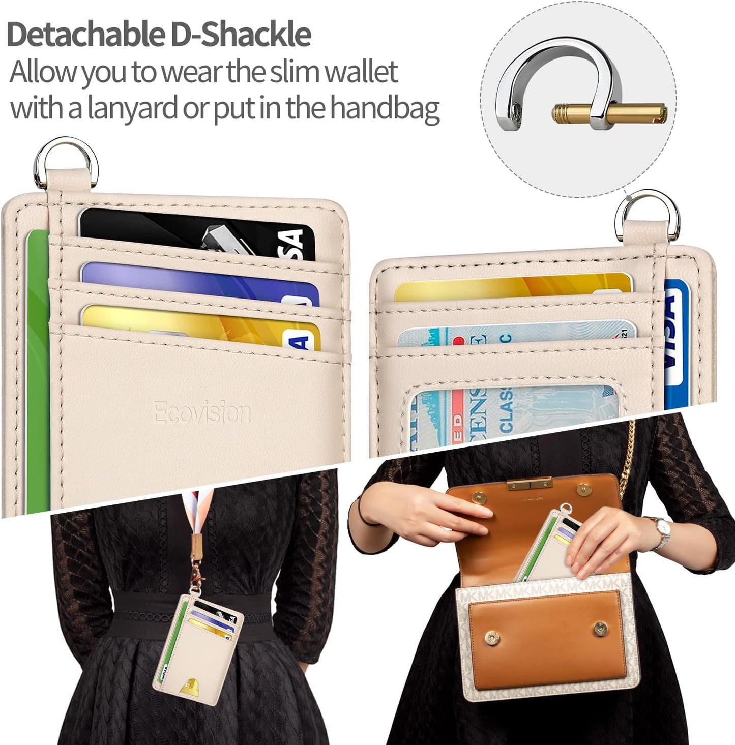 EcoVision Slim Minimalist Front Pocket Wallet, RFID Blocking Credit Card Holder Wallet with Detachable D-Shackle for Men Women