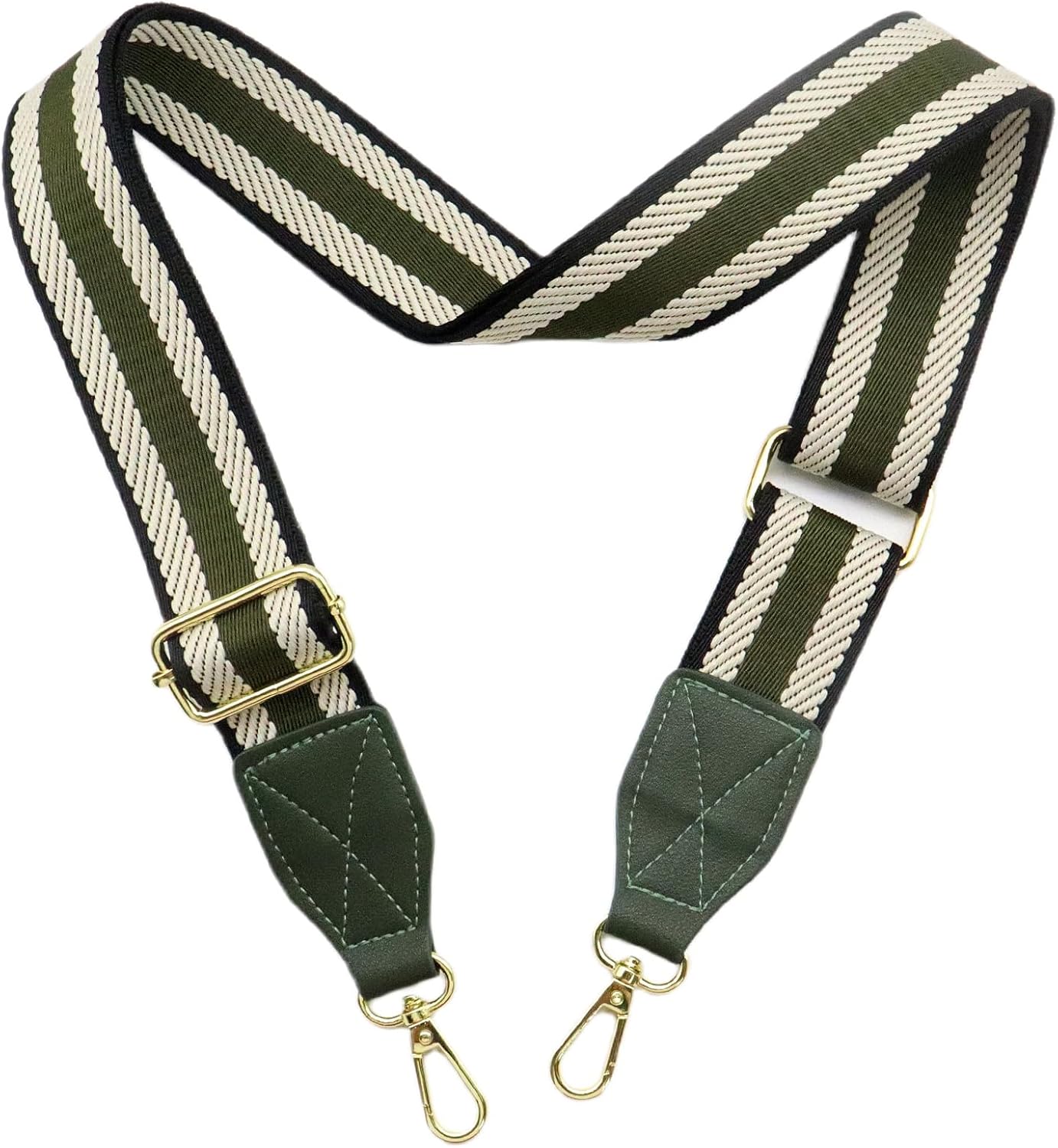 Adjustable Purse Strap with Green Leather End - 1.5" Wide Handbags, Camera, Guitar, Phone &
