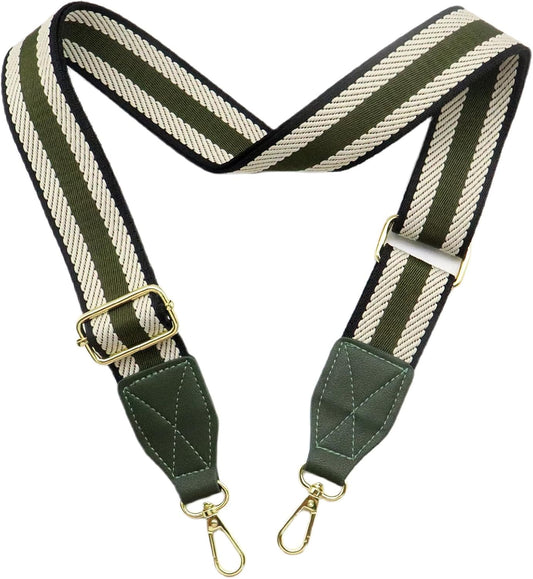 Adjustable Purse Strap with Green Leather End - 1.5" Wide Handbags, Camera, Guitar, Phone & Crossbody Bag Replacement Shoulder Straps(Gold Hardware)