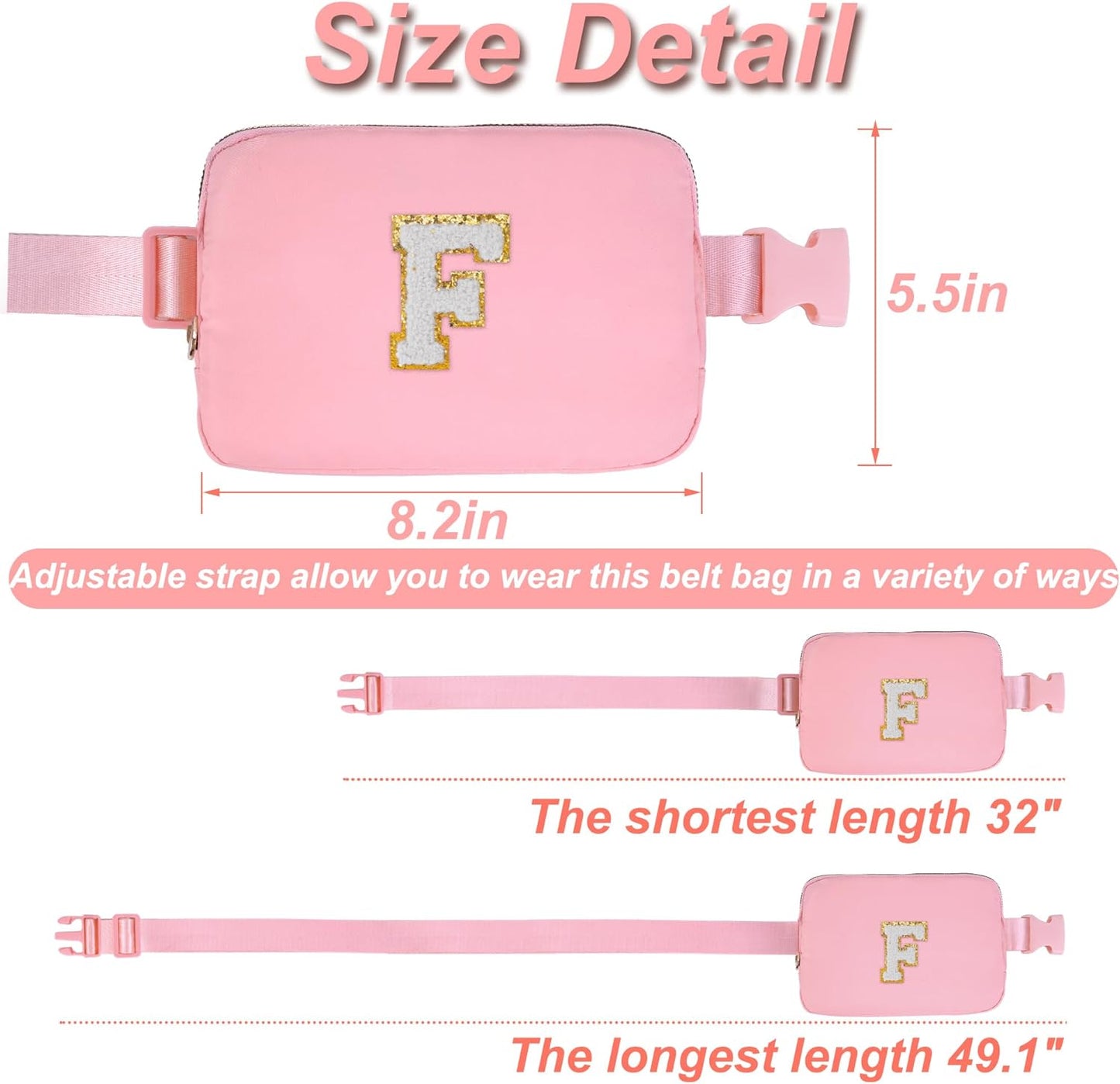 Belt Bag Crossbody Bags for Girls Women - Gifts for 8 9 10 11 12 13 Year Old Girl - Teen Birthday Gifts - Small Waist Packs Trendy Kids Fanny Pack - Initial White F,Pink Bag
