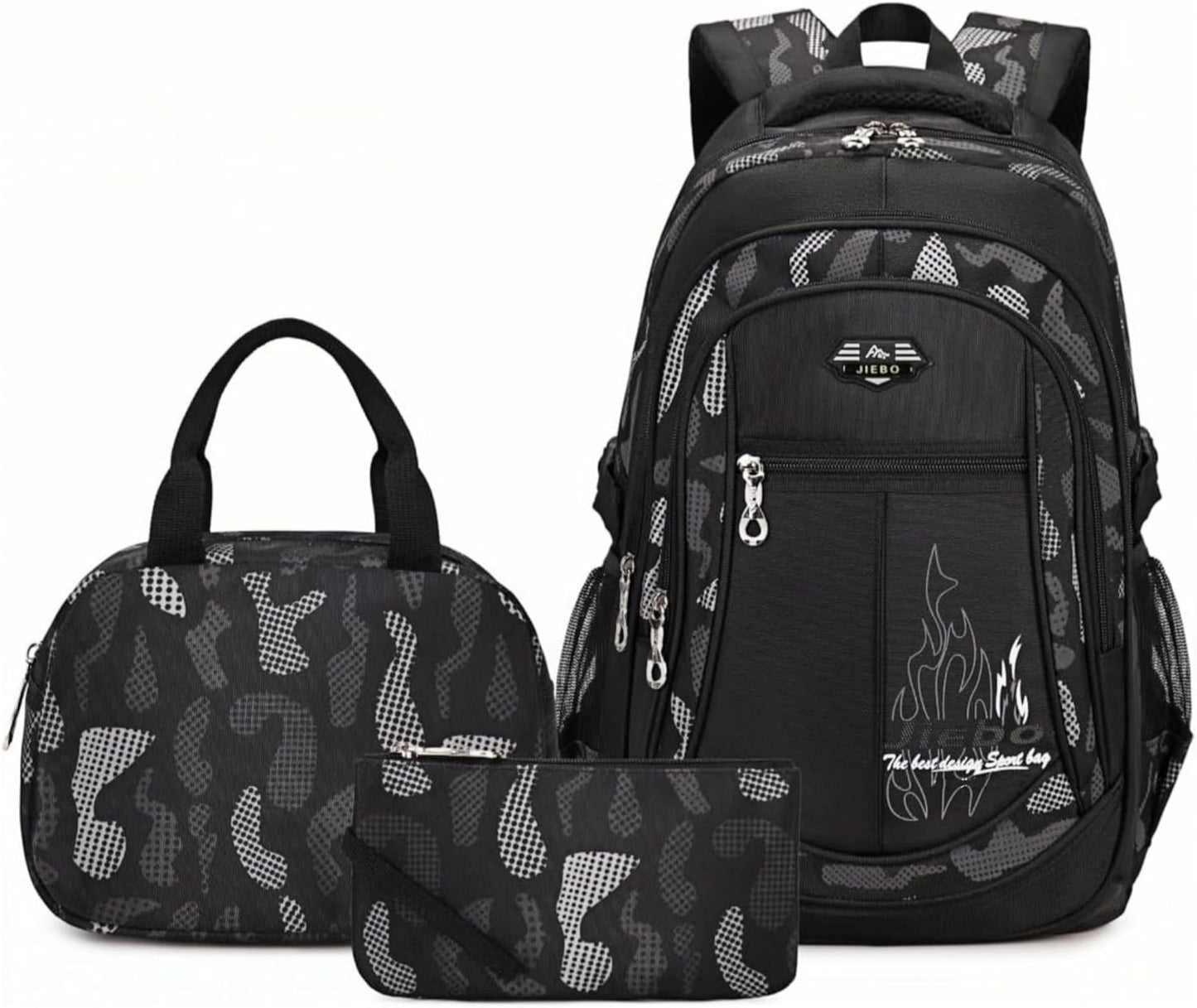 3Pcs Camo-Print Primary School Backpack and Lunch-Bag Set for Boys Camouflage Elementary Bookbag Rucksack Waterproof