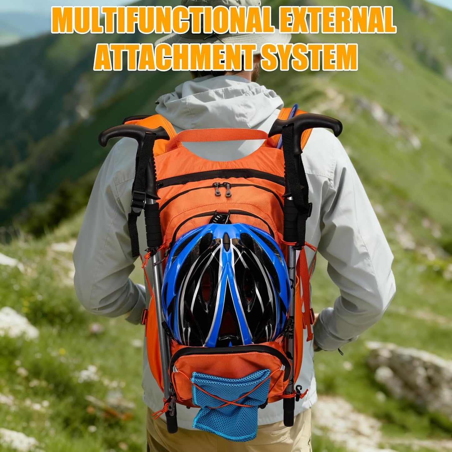 Hydration Backpack 22L, Hiking Backpack with 2L Leakproof Bladder, Sewn-in Rain Cover, Insulated Compartment for Men & Women Running, Cycling, Camping