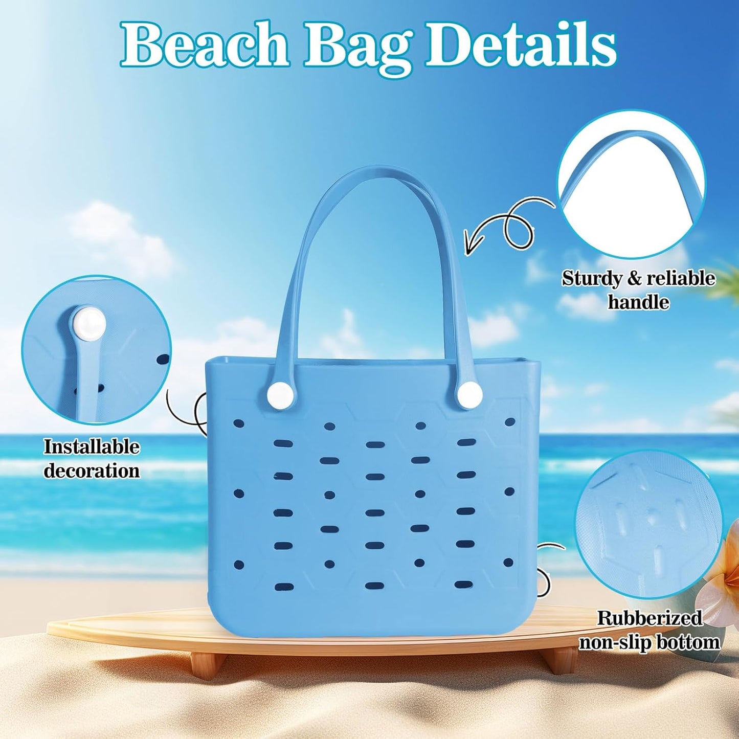 Medium Rubber Beach Bag for Men & Women, Large Capacity Rubber Travel Tote Bag for the Beach Boat Pool