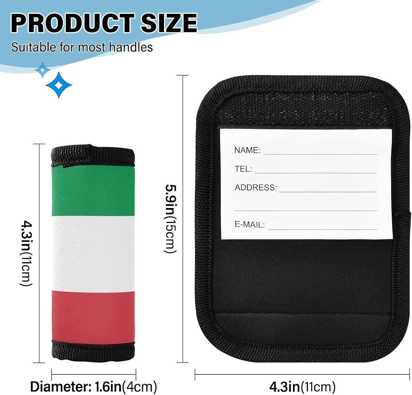 Italian Flag 2 Pack Luggage Handle Wrap for Suitcase Luggage Identifier Travel Tags Handle Protection Sleeve Cover