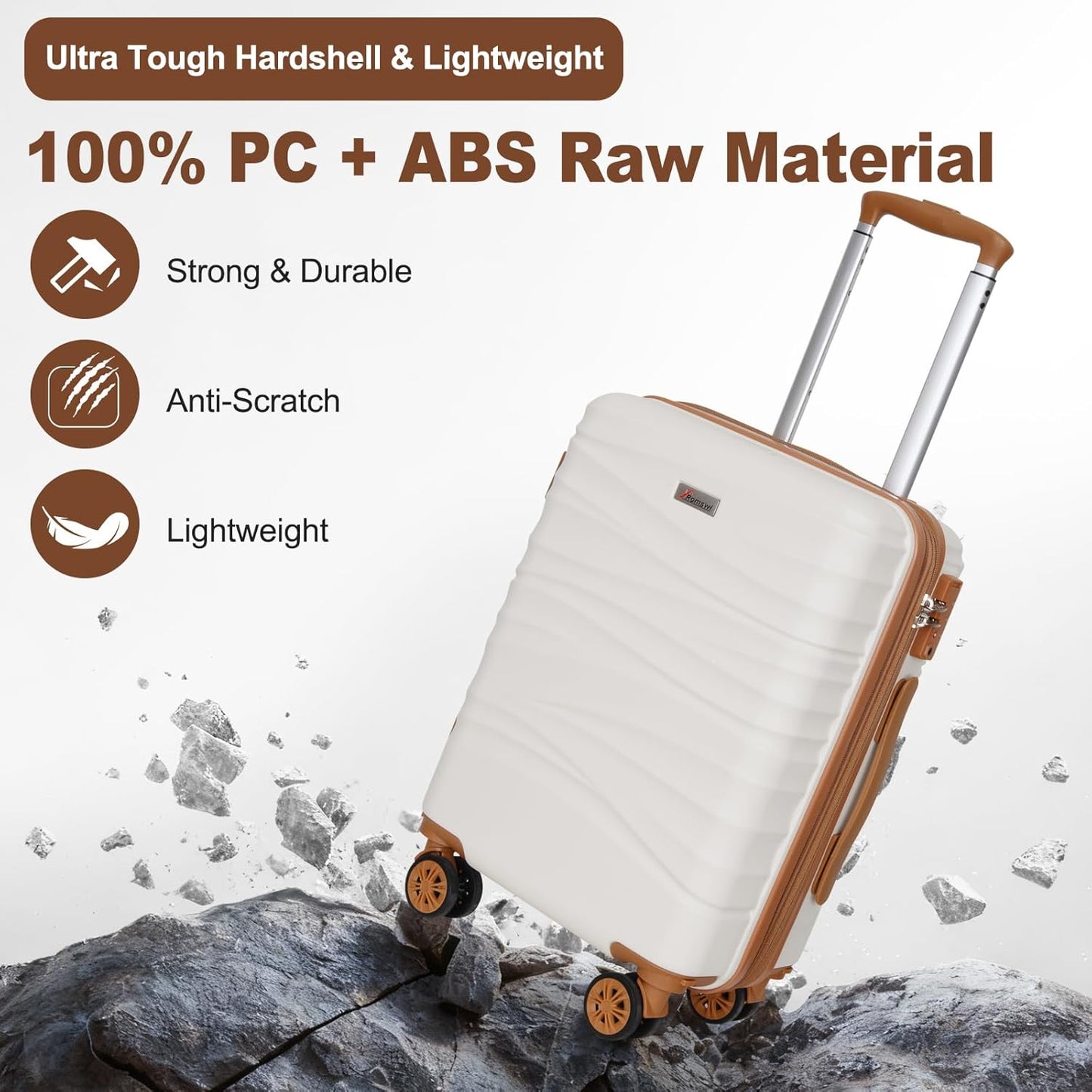 Romswi Expandable 20" Carry On Luggage,Hardshell Suitcase with Double Spinner Wheels for 20% More