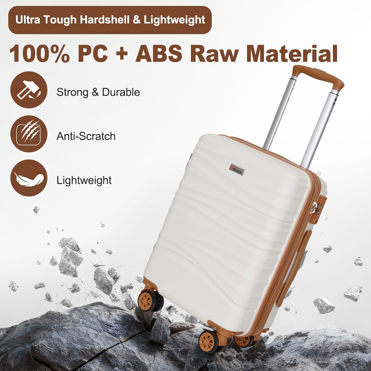 Romswi Expandable 20" Carry On Luggage,Hardshell Suitcase with Double Spinner Wheels for 20% More