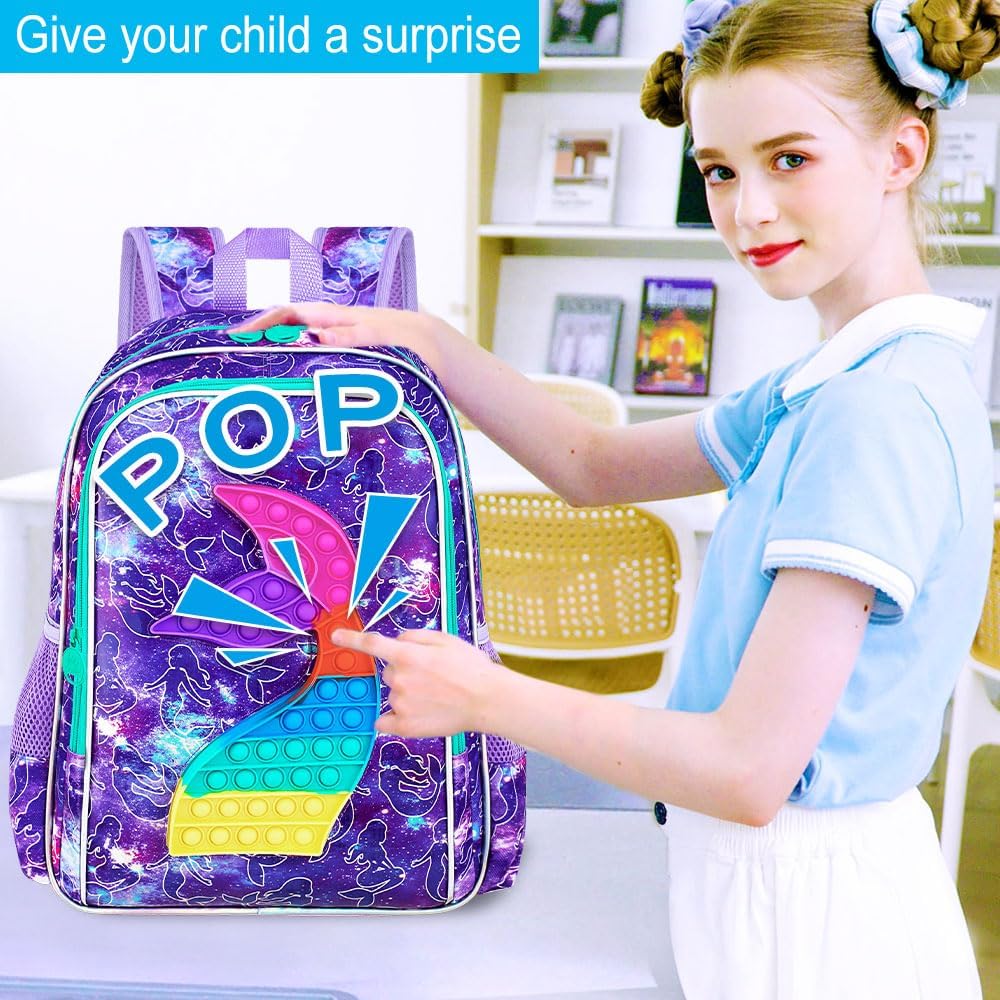 CCJPX 3PCS Mermaid Backpack for Girls, 16”Kids Water Resistant Elementary Preschool Kindergarten