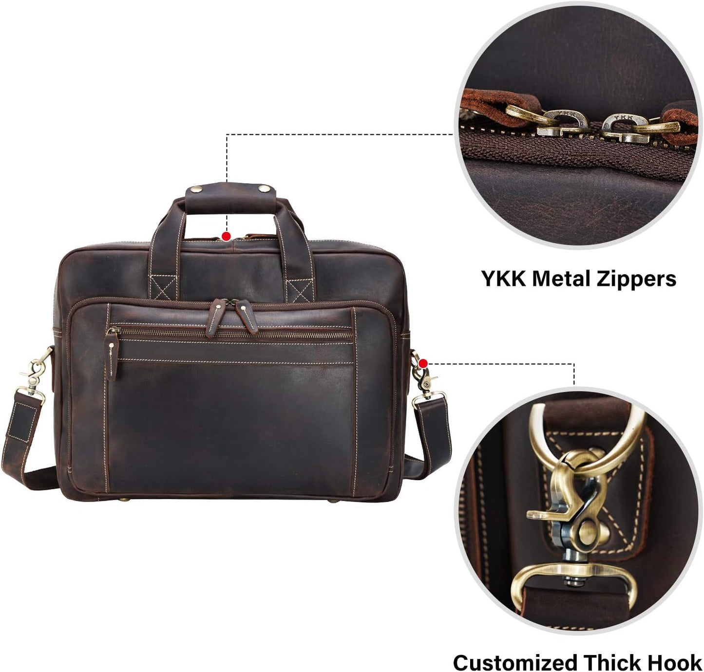 Men's Solid Thick Full Grain Leather 17.3" Laptop Briefcase Classic Messenger Bag Fit Business