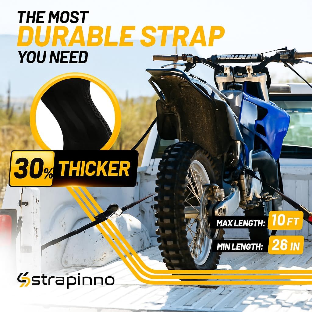 Strapinno Retractable Ratchet Straps 1 in x 10 ft, Secure Tie-Downs with Rubber-Coated Steel