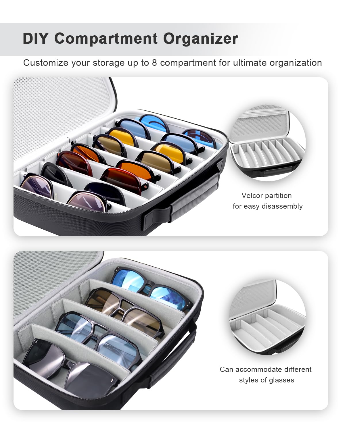 Portable Travel Sunglasses Organizer Case for 8 Pairs glasses for Men Women