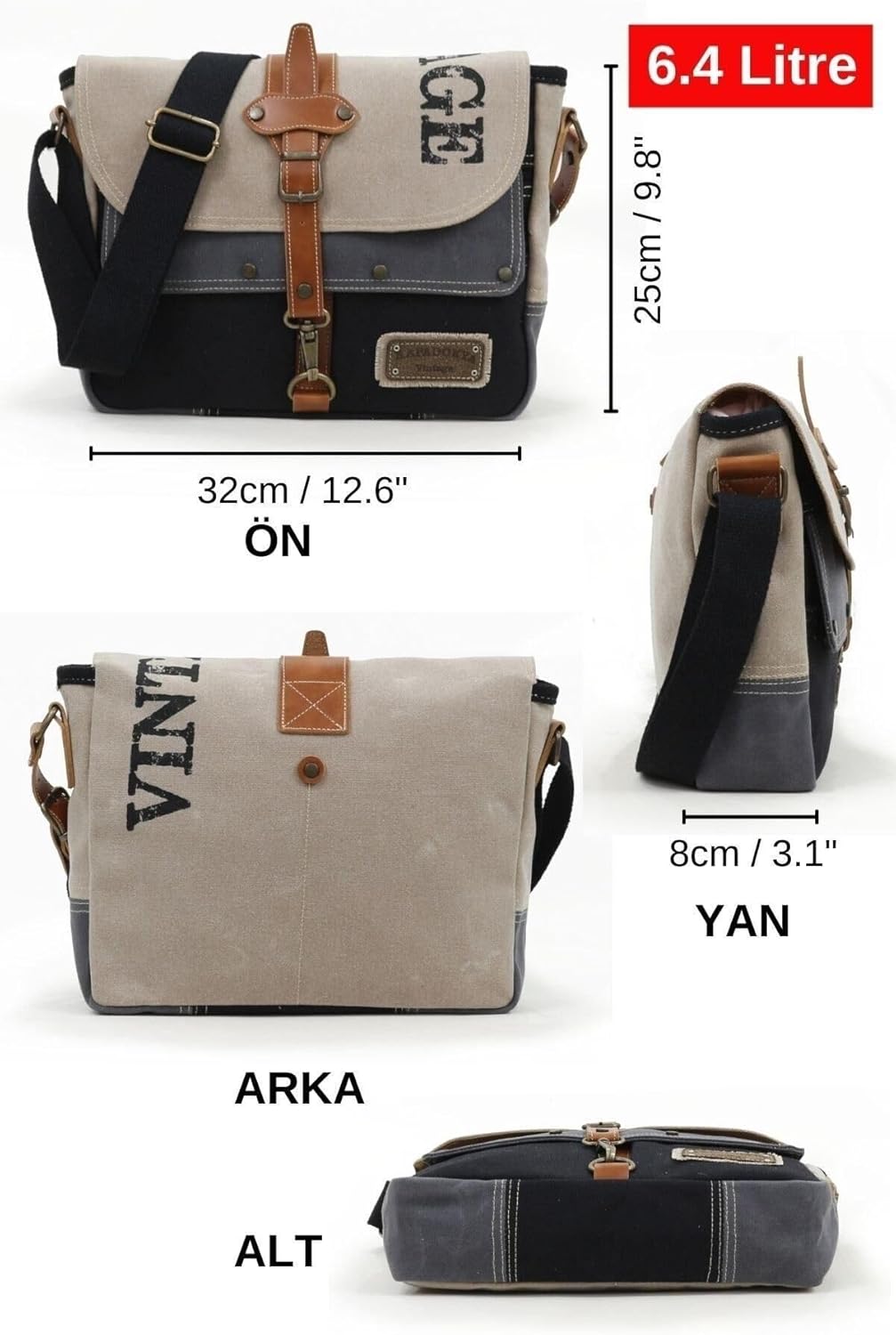 Antiochia 4046 Messenger Bag, Leather Detailed Shoulder Laptop Bag, Unisex Style for Daily, Travel