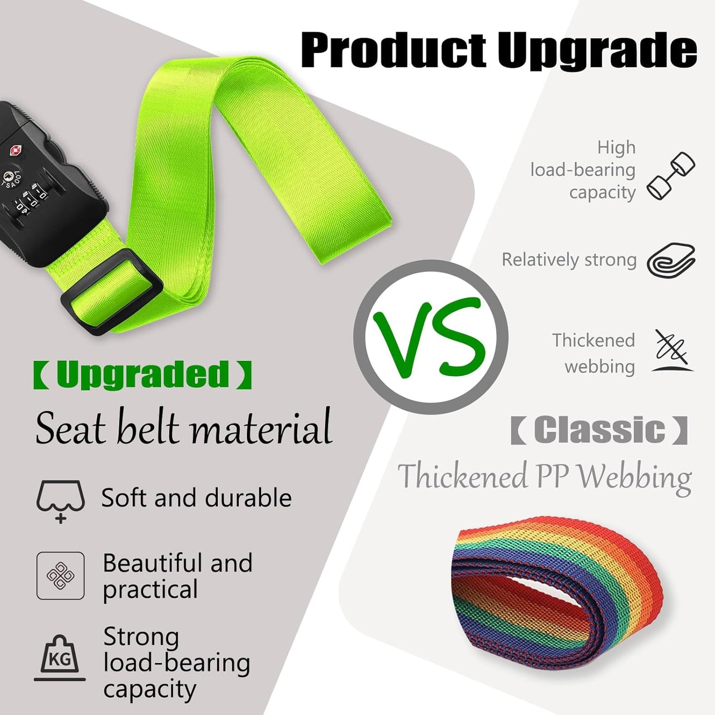 Luggage Straps TAS,Travel Strap with Name tag,Easy to Identify,Luggage Straps TSA Approved with Lock,Combination Luggage Lock with Adjustable Length,Compatible with 20-34 inch Luggage(Green 1 Pack)