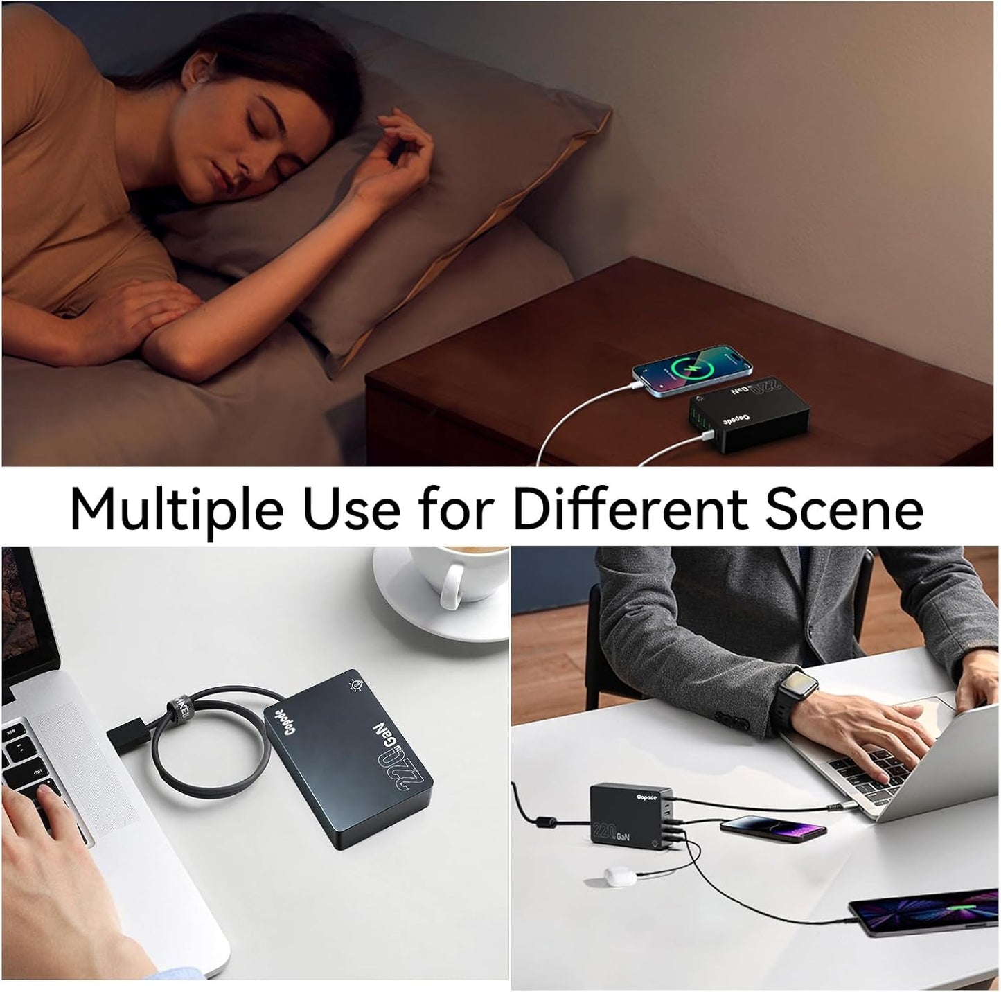 220W USB C Charger Block, 6-Port GaN USB C Charging Station PD 100W PC Laptop Fast Charger Adapter Compatible with iPhone 17, Galaxy 25, MacBook,ipad and More Devices(Black)