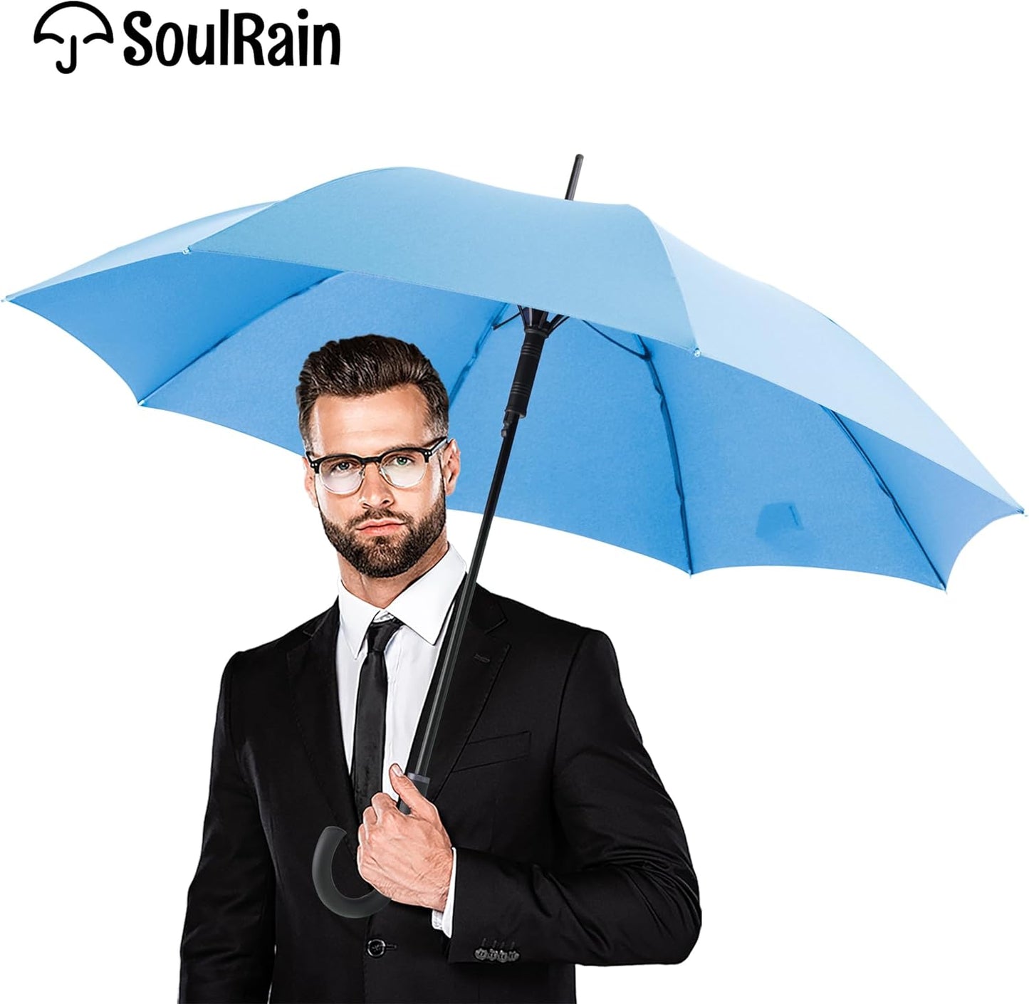 SoulRain 50 Inch Large Stick Umbrella Windproof Automatic Open Oversized J Handle Umbrellas for Men and Women Unbreakable Strong Travel Golf Umbrella