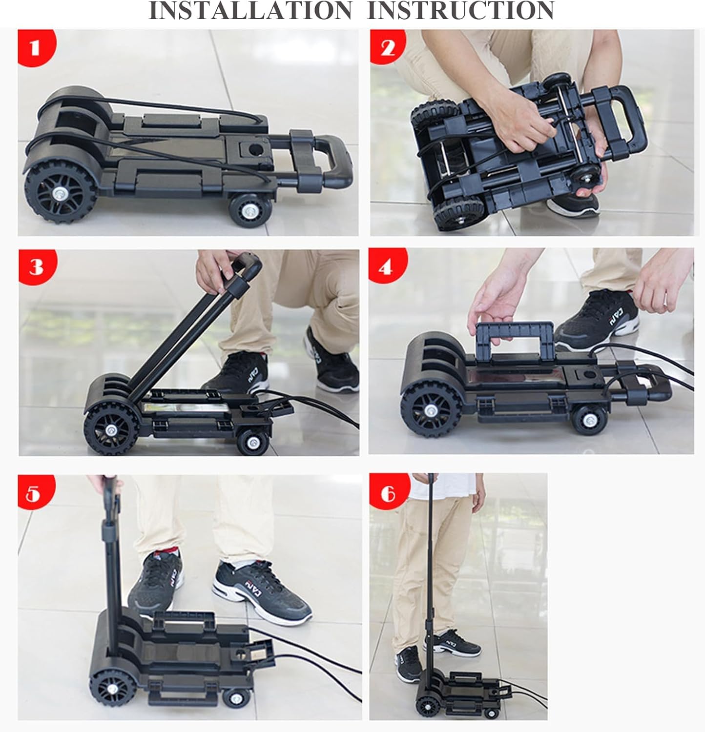Foldable Plastic Folding Cart Lightweight Folding Shopping Trolley Mini Luggage Hand Truck for Travel Shopping Moving Office Use (4-Wheels)